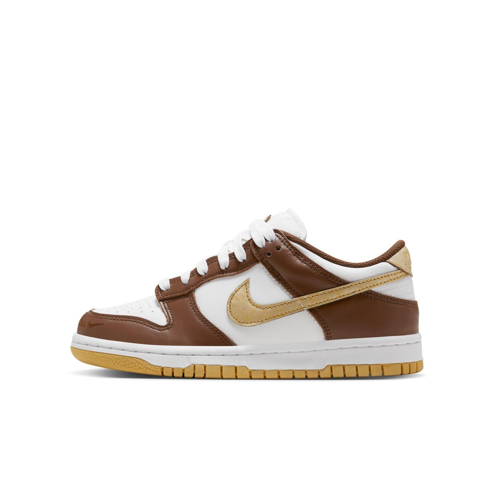 Nike Dunk Low "White/Metallic Gold/White/Cacao White" Grade School Boys' Shoe - WHITE/GOLD Thumbnail View 3