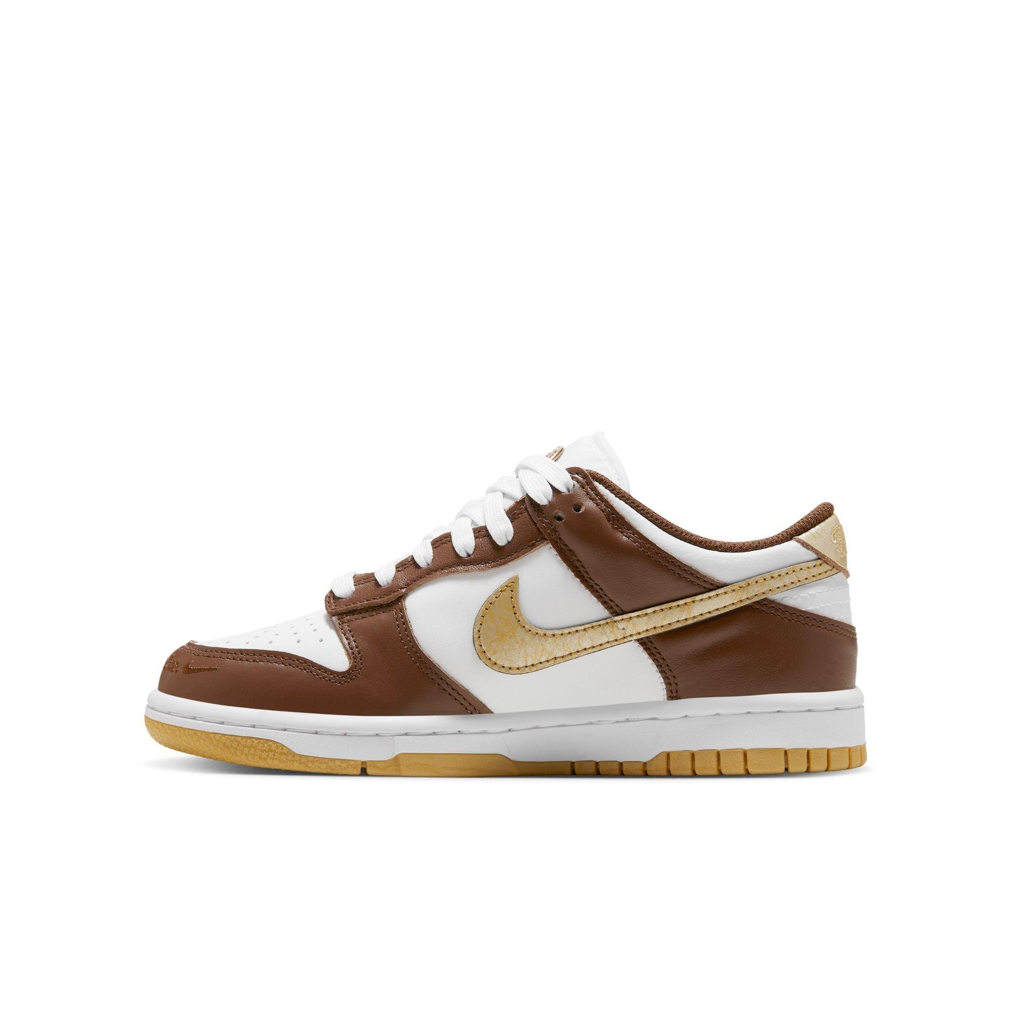 Nike Dunk Low "White/Metallic Gold/White/Cacao White" Grade School Boys' Shoe - WHITE/GOLD Thumbnail View 4