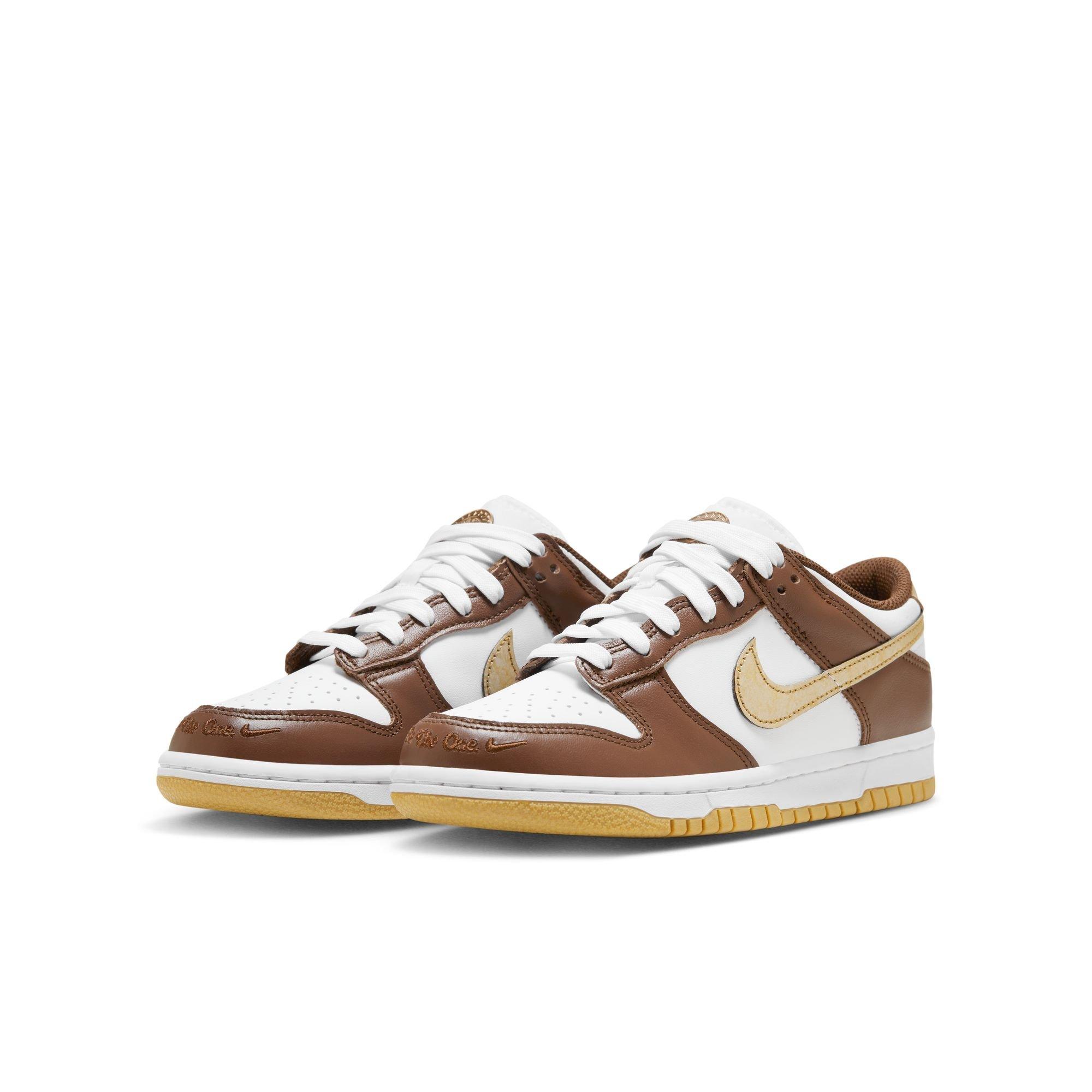 Nike Dunk Low "White/Metallic Gold/White/Cacao White" Grade School Boys' Shoe - WHITE/GOLD Thumbnail View 5