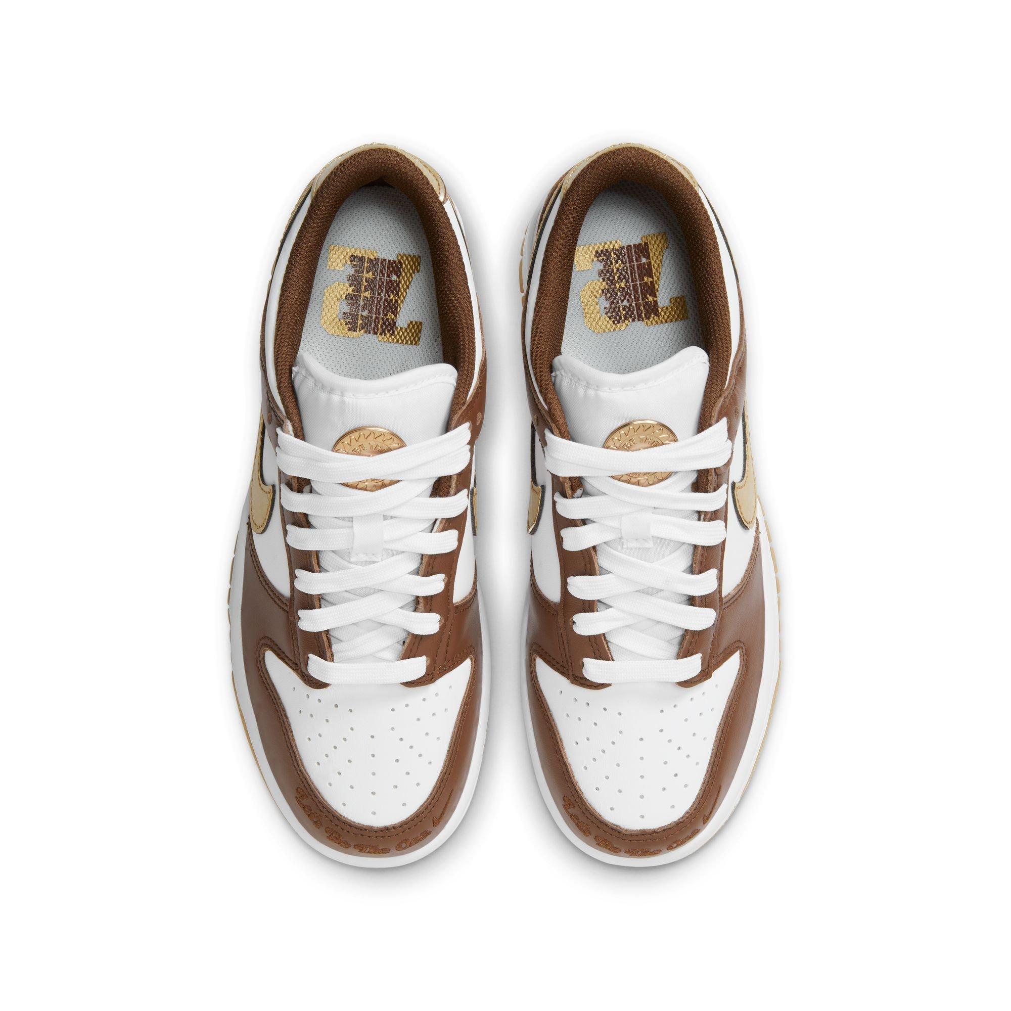 Nike Dunk Low "White/Metallic Gold/White/Cacao White" Grade School Boys' Shoe - WHITE/GOLD Thumbnail View 7