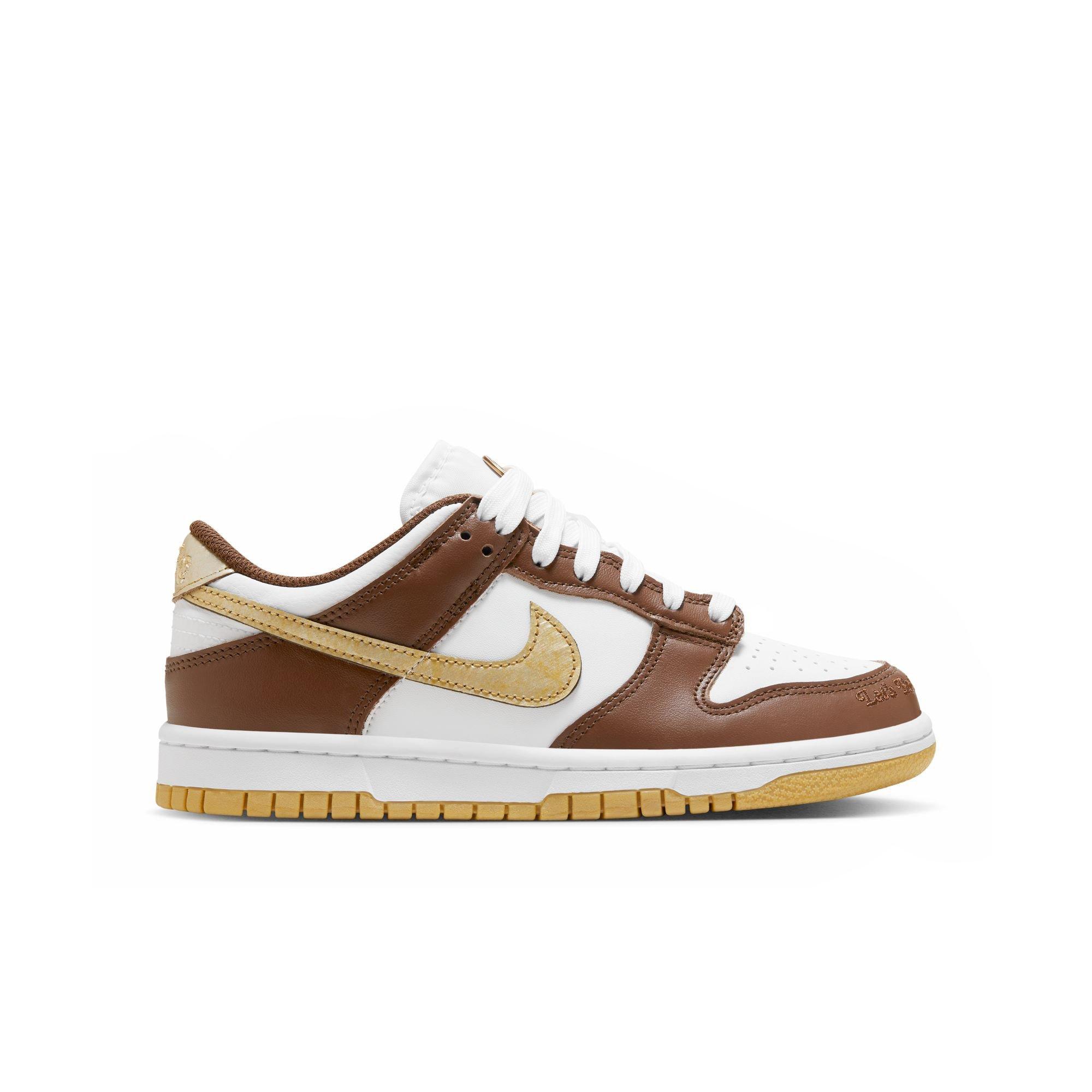 Nike Dunk Low "White/Metallic Gold/White/Cacao White" Grade School Boys' Shoe - WHITE/GOLD Thumbnail View 1