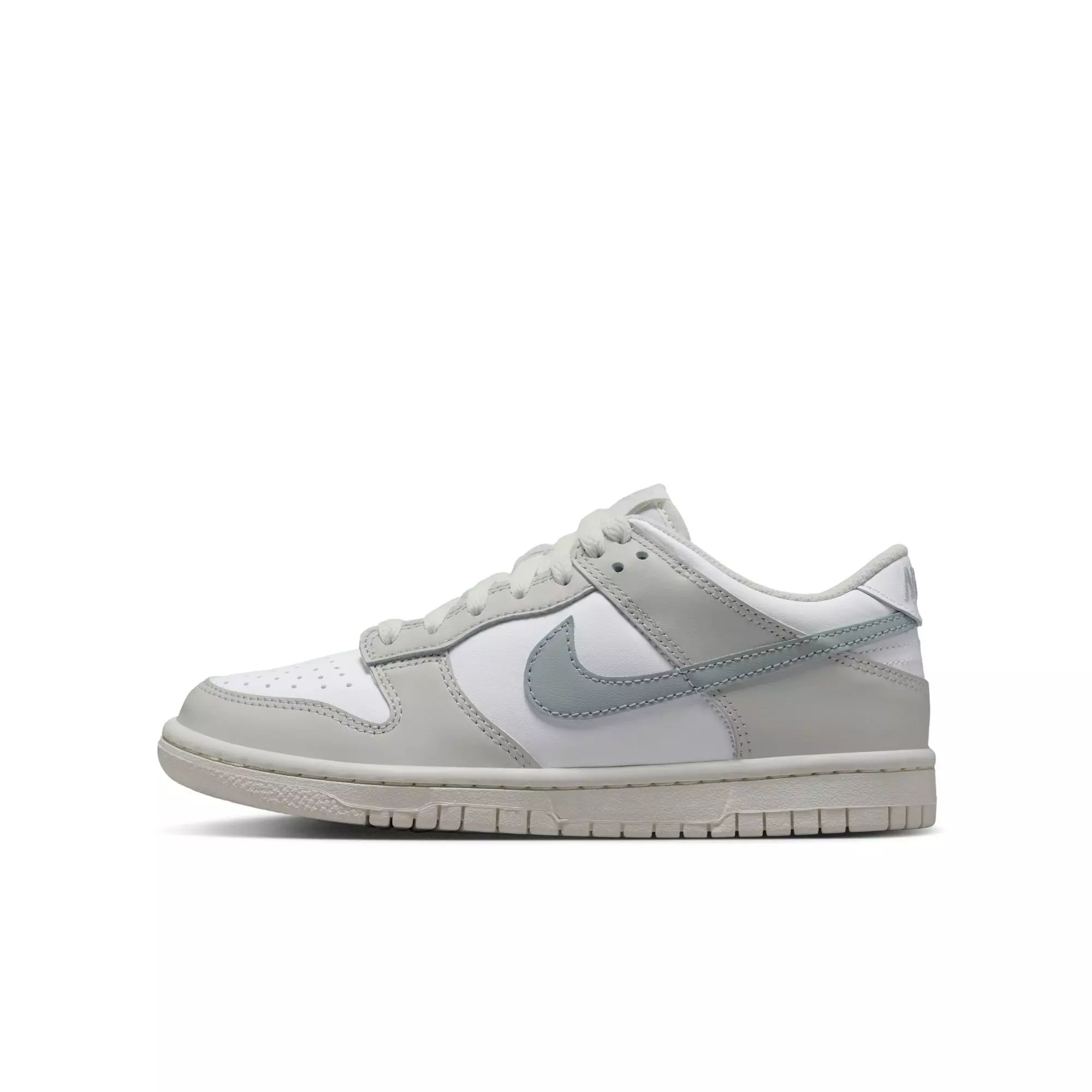 Nike Dunk Low "White/Light Silver/Phantom" Grade School Girls' Shoe - WHITE/SILVER