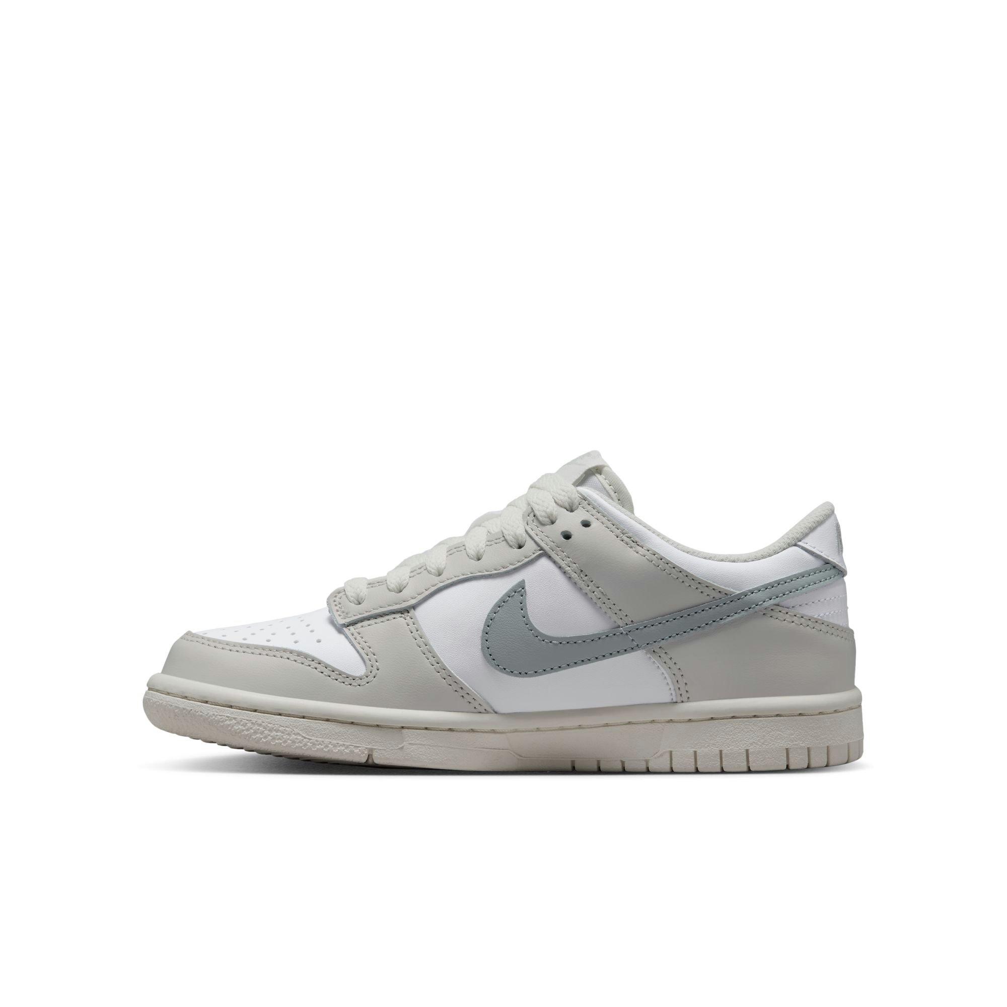 Nike Dunk Low "White/Light Silver/Phantom" Grade School Girls' Shoe - WHITE/SILVER Thumbnail View 4