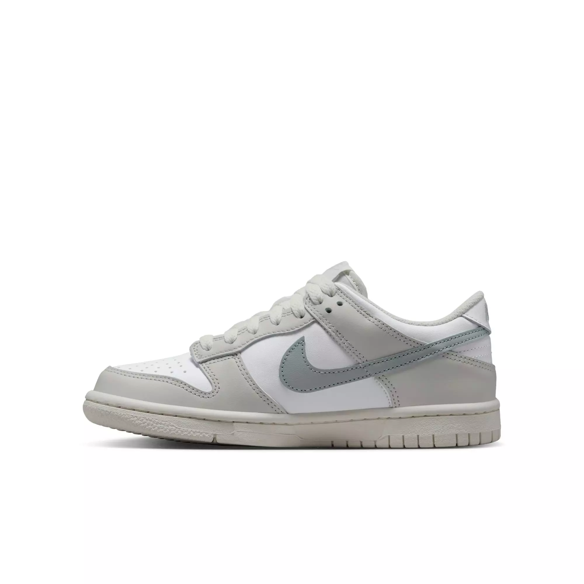 Nike Dunk Low "White/Light Silver/Phantom" Grade School Girls' Shoe - WHITE/SILVER