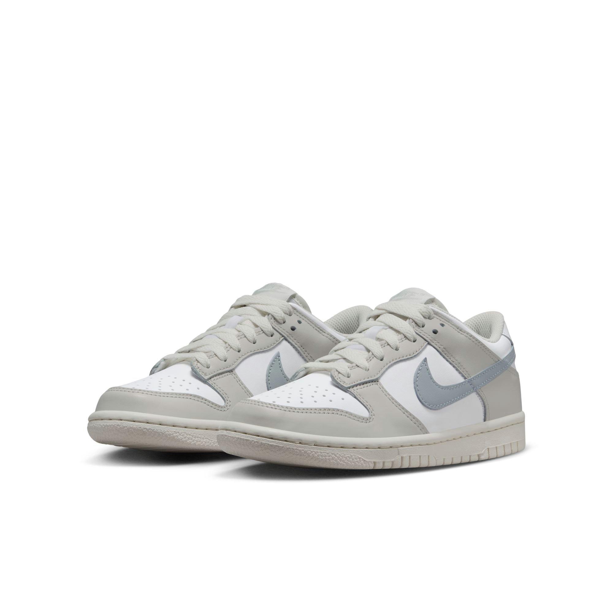 Nike Dunk Low "White/Light Silver/Phantom" Grade School Girls' Shoe - WHITE/SILVER Thumbnail View 5