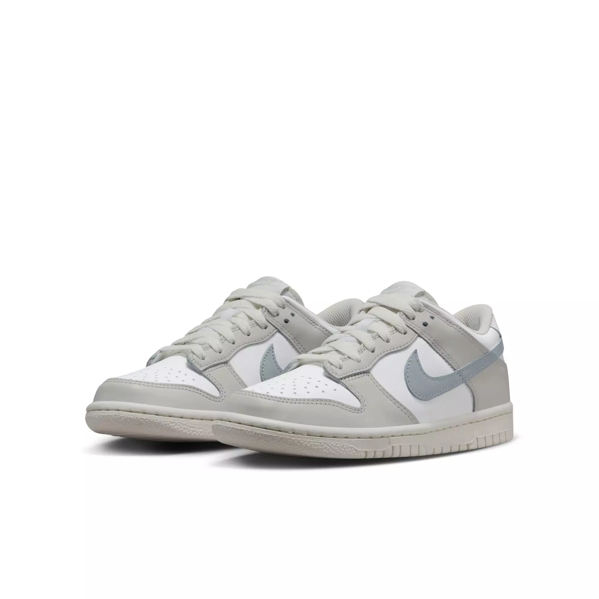 Nike Dunk Low "White/Light Silver/Phantom" Grade School Girls' Shoe - WHITE/SILVER