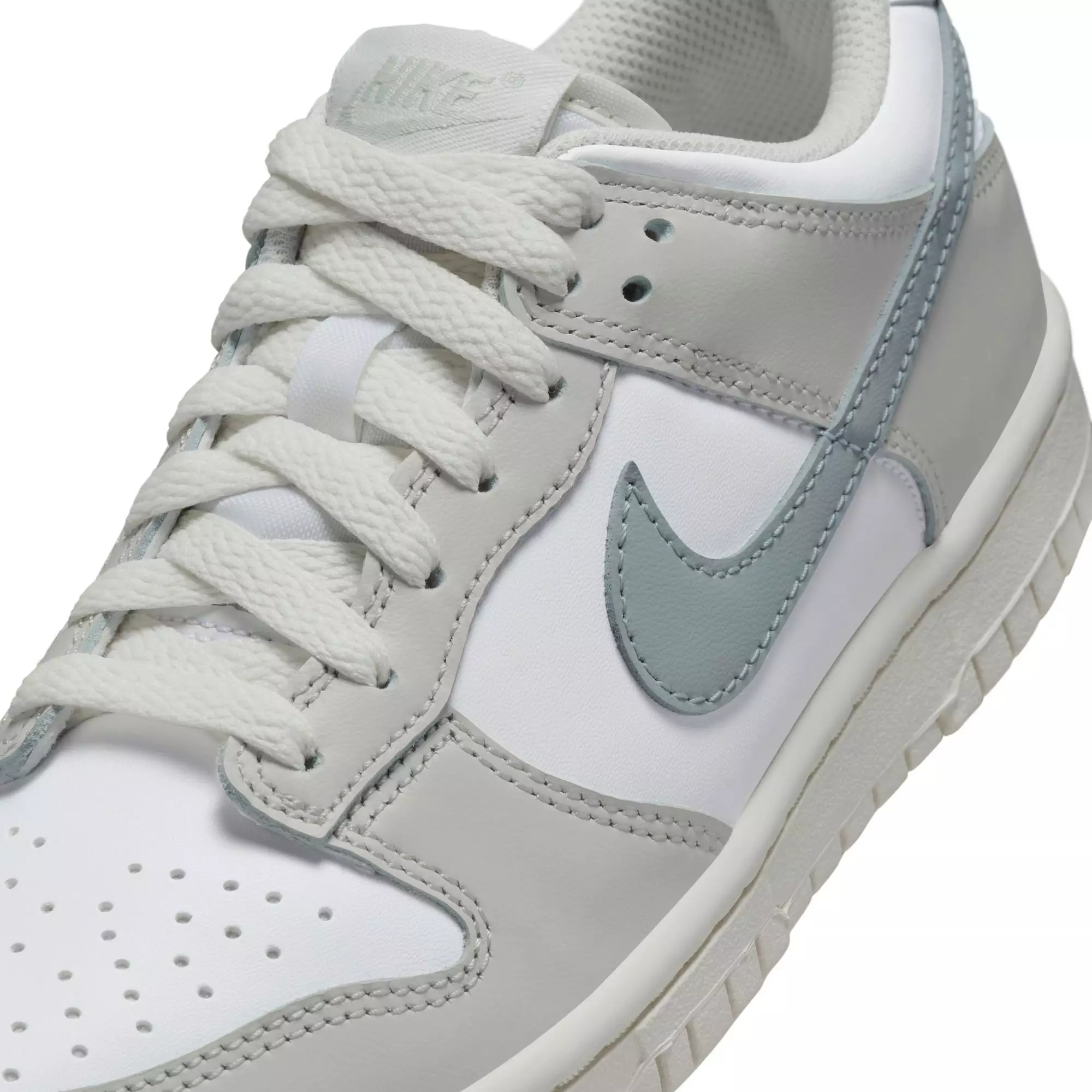 Nike Dunk Low "White/Light Silver/Phantom" Grade School Girls' Shoe - WHITE/SILVER