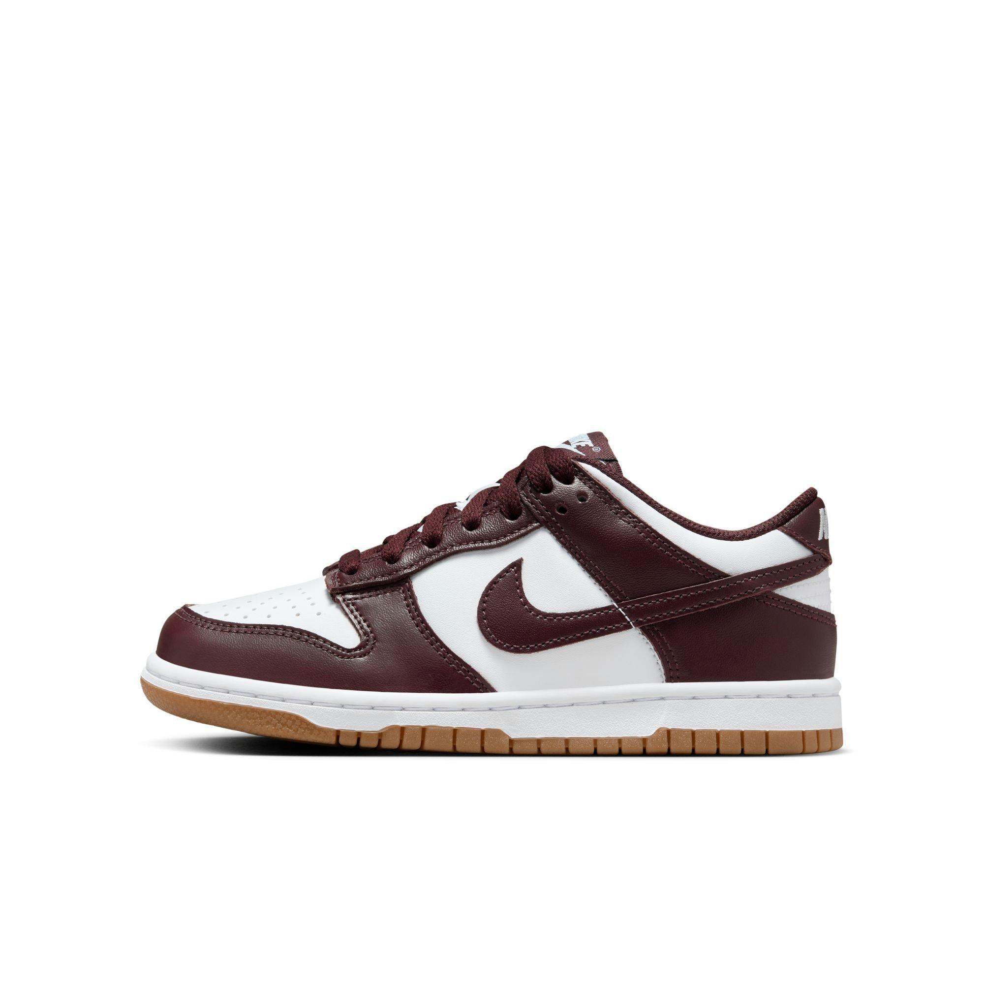 Nike Dunk Low Grade School Kids' "White/Burgundy Crush/Gum Light Brown" Shoe