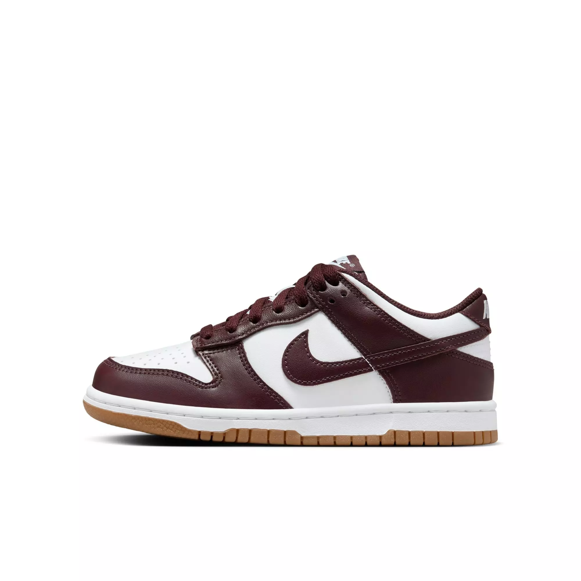 Nike Dunk Low "White/Burgundy Crush/Gum Light Brown" Grade School Kids' Shoe - WHITE/BURGUNDY