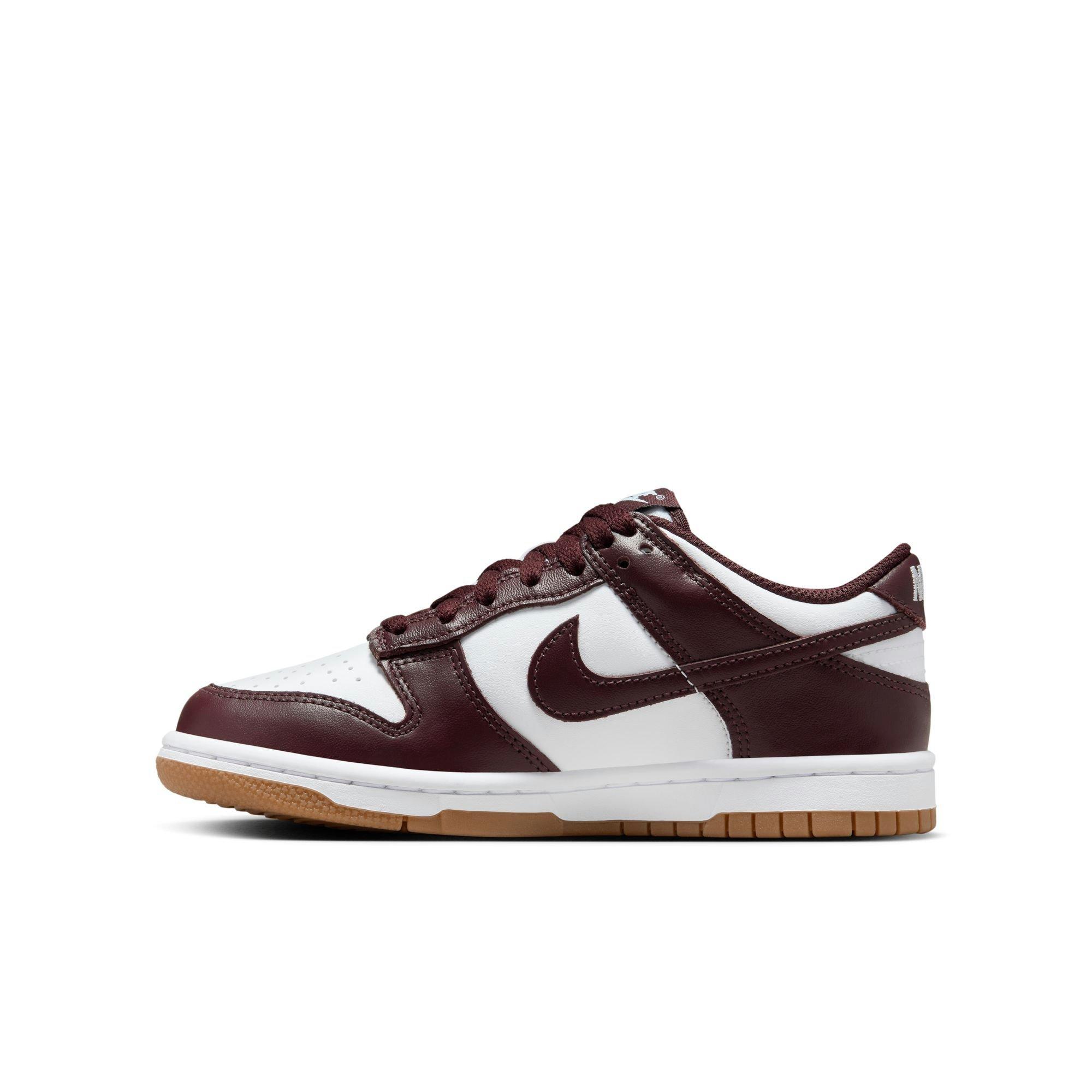 Nike Dunk Low Grade School Kids' "White/Burgundy Crush/Gum Light Brown" Shoe