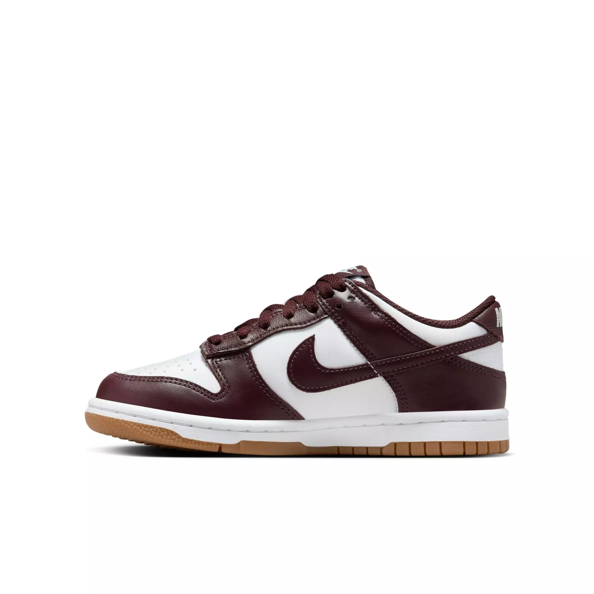 Nike Dunk Low "White/Burgundy Crush/Gum Light Brown" Grade School Kids' Shoe - WHITE/BURGUNDY