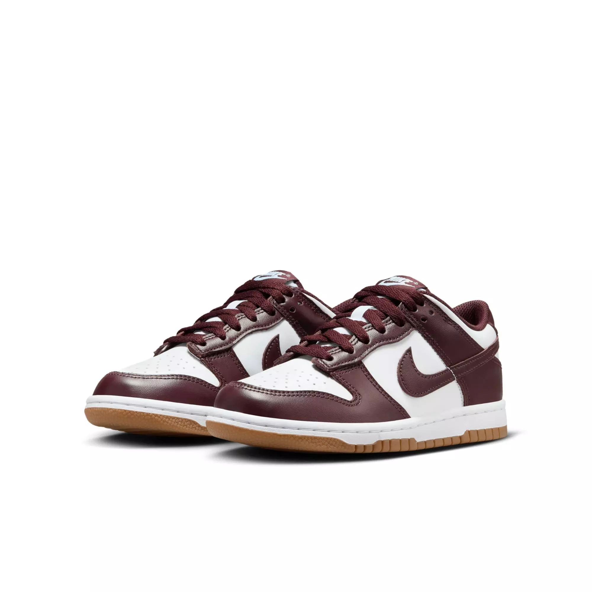 Nike Dunk Low "White/Burgundy Crush/Gum Light Brown" Grade School Kids' Shoe - WHITE/BURGUNDY