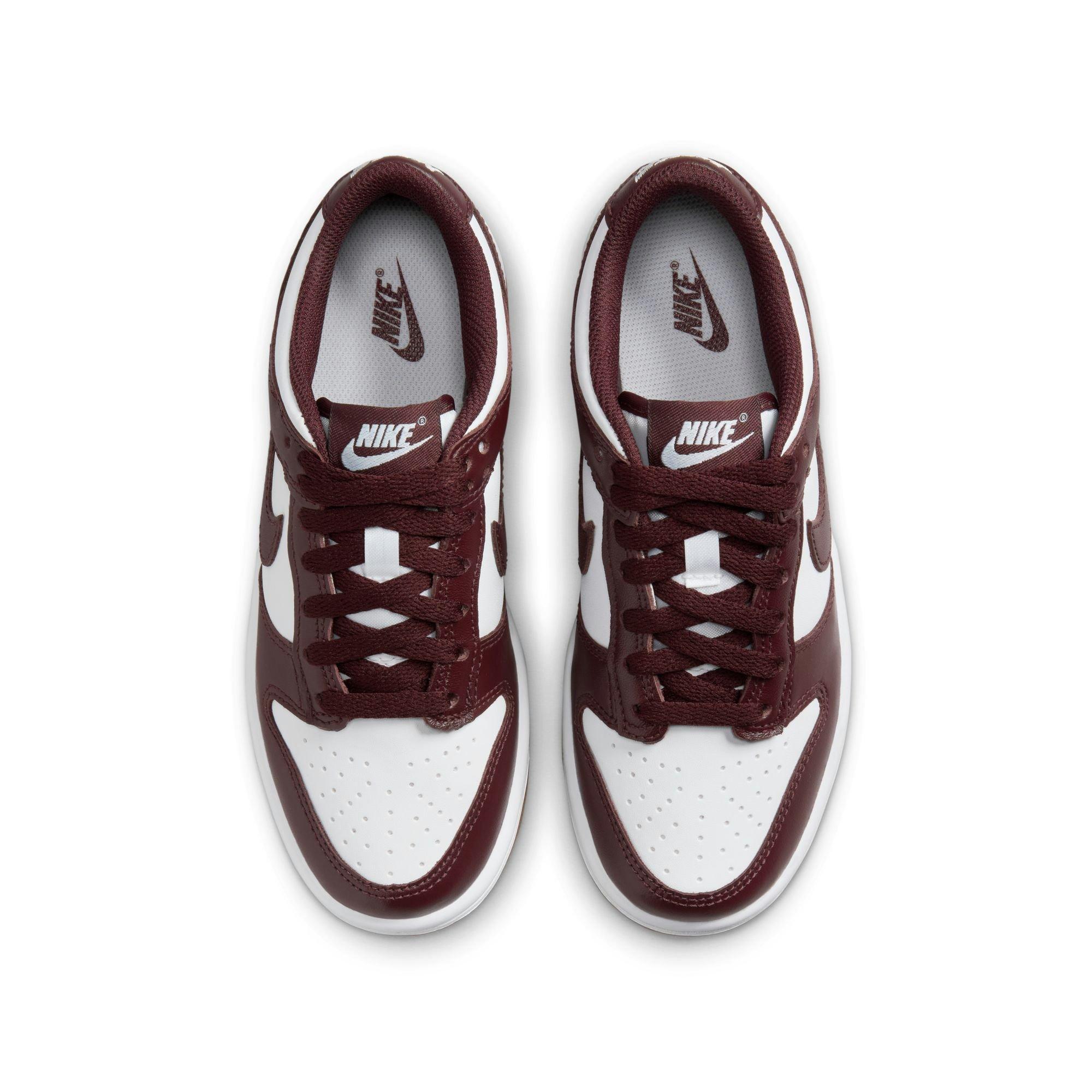 Nike Dunk Low Grade School Kids' "White/Burgundy Crush/Gum Light Brown" Shoe