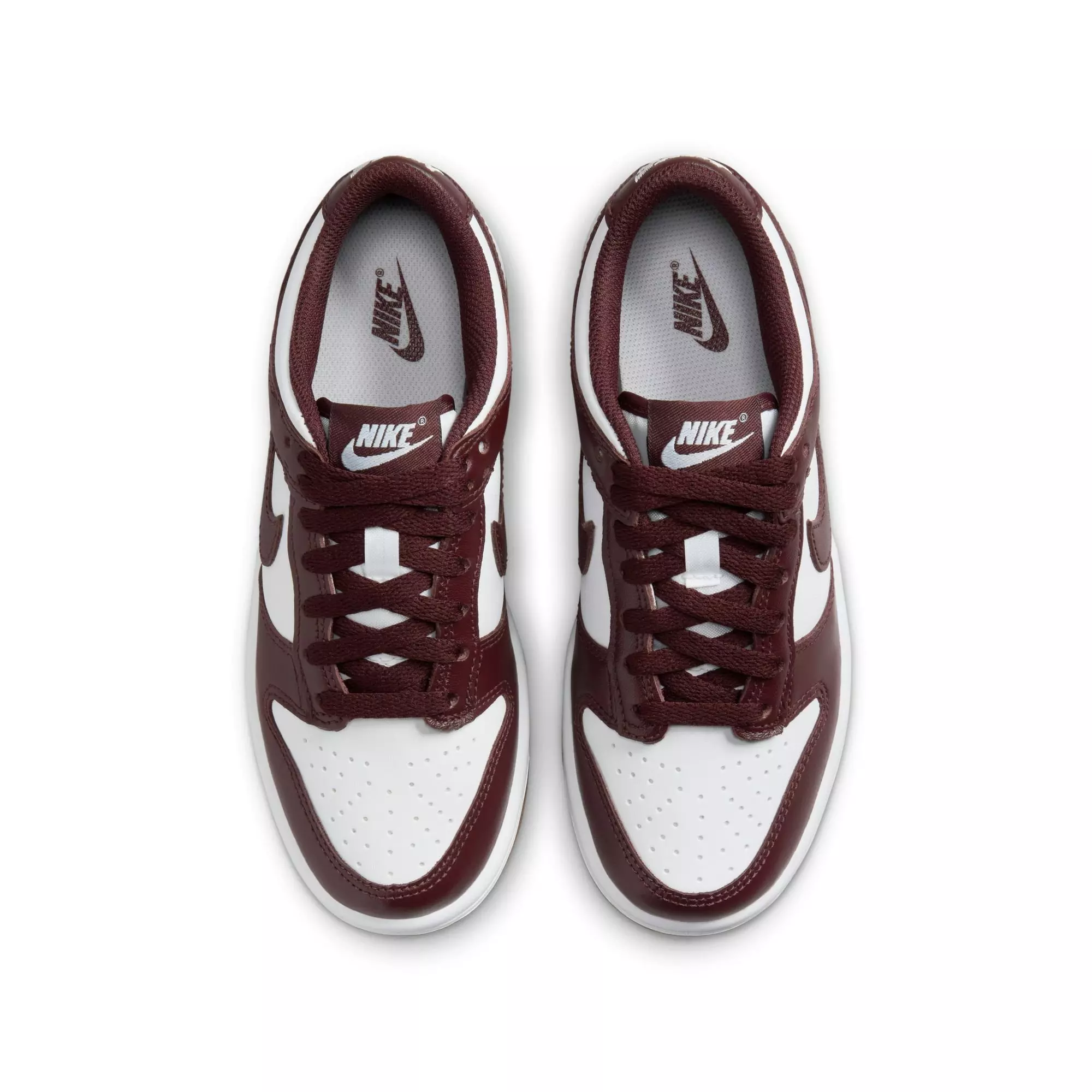 Nike Dunk Low "White/Burgundy Crush/Gum Light Brown" Grade School Kids' Shoe - WHITE/BURGUNDY