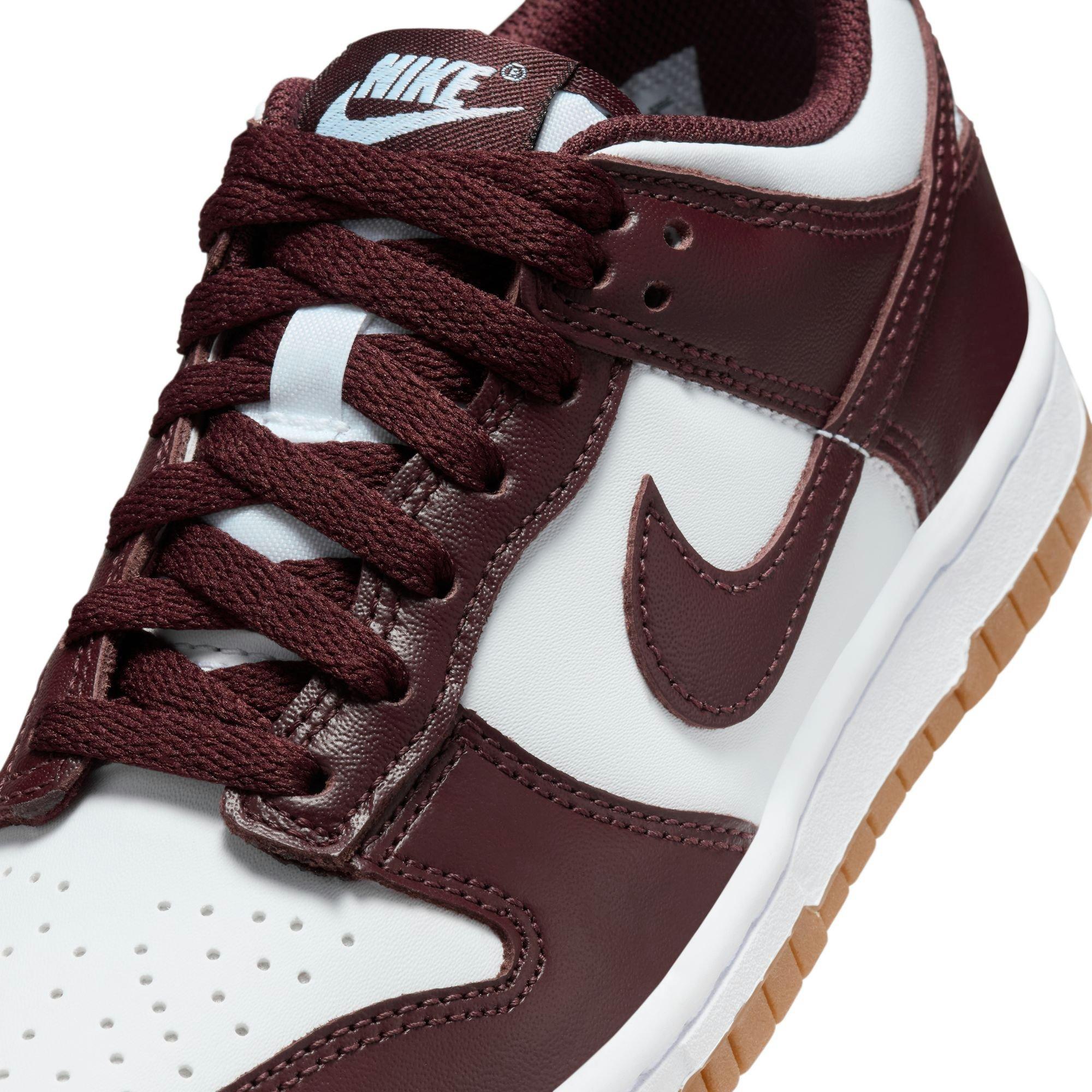 Nike Dunk Low Grade School Kids' "White/Burgundy Crush/Gum Light Brown" Shoe