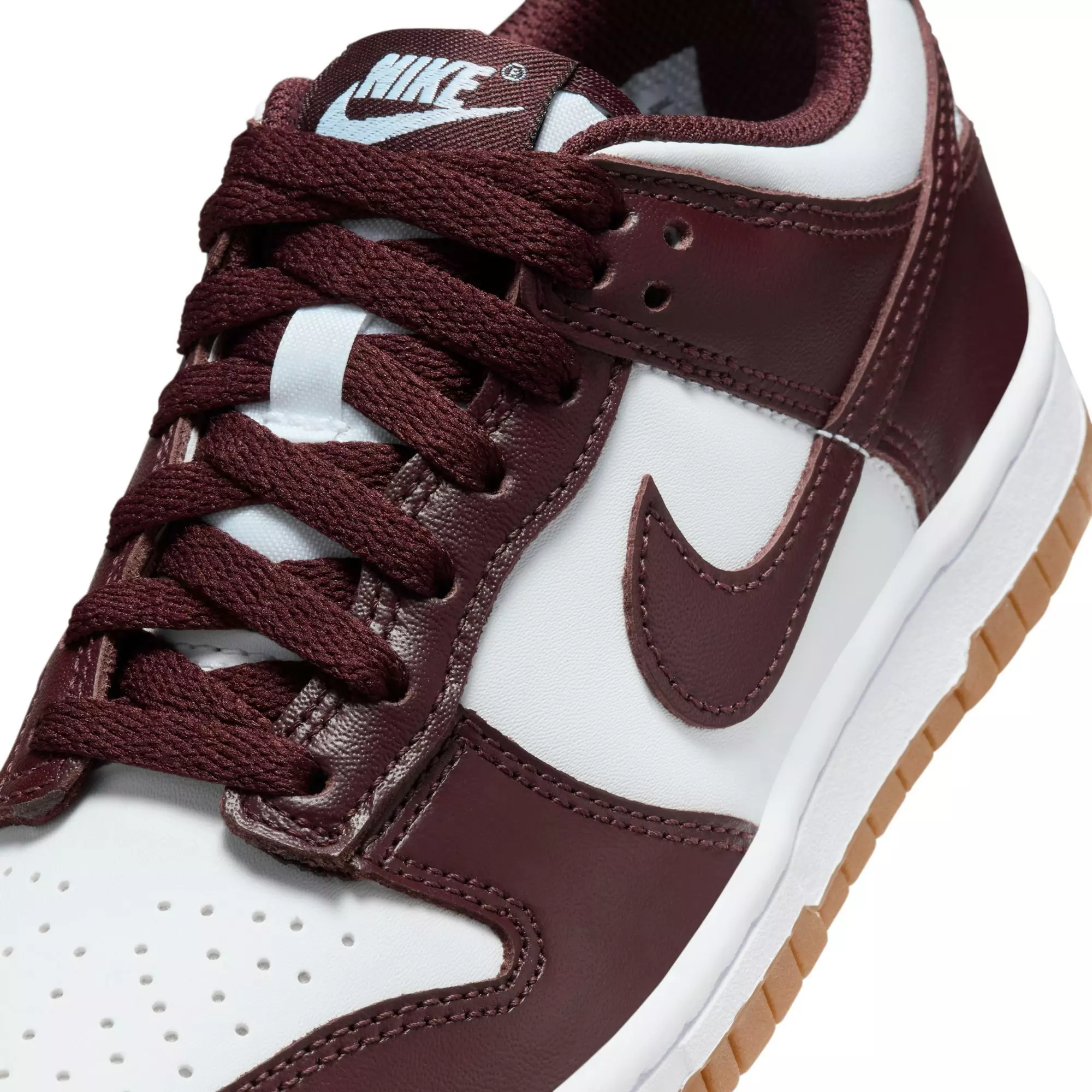 Nike Dunk Low "White/Burgundy Crush/Gum Light Brown" Grade School Kids' Shoe - WHITE/BURGUNDY