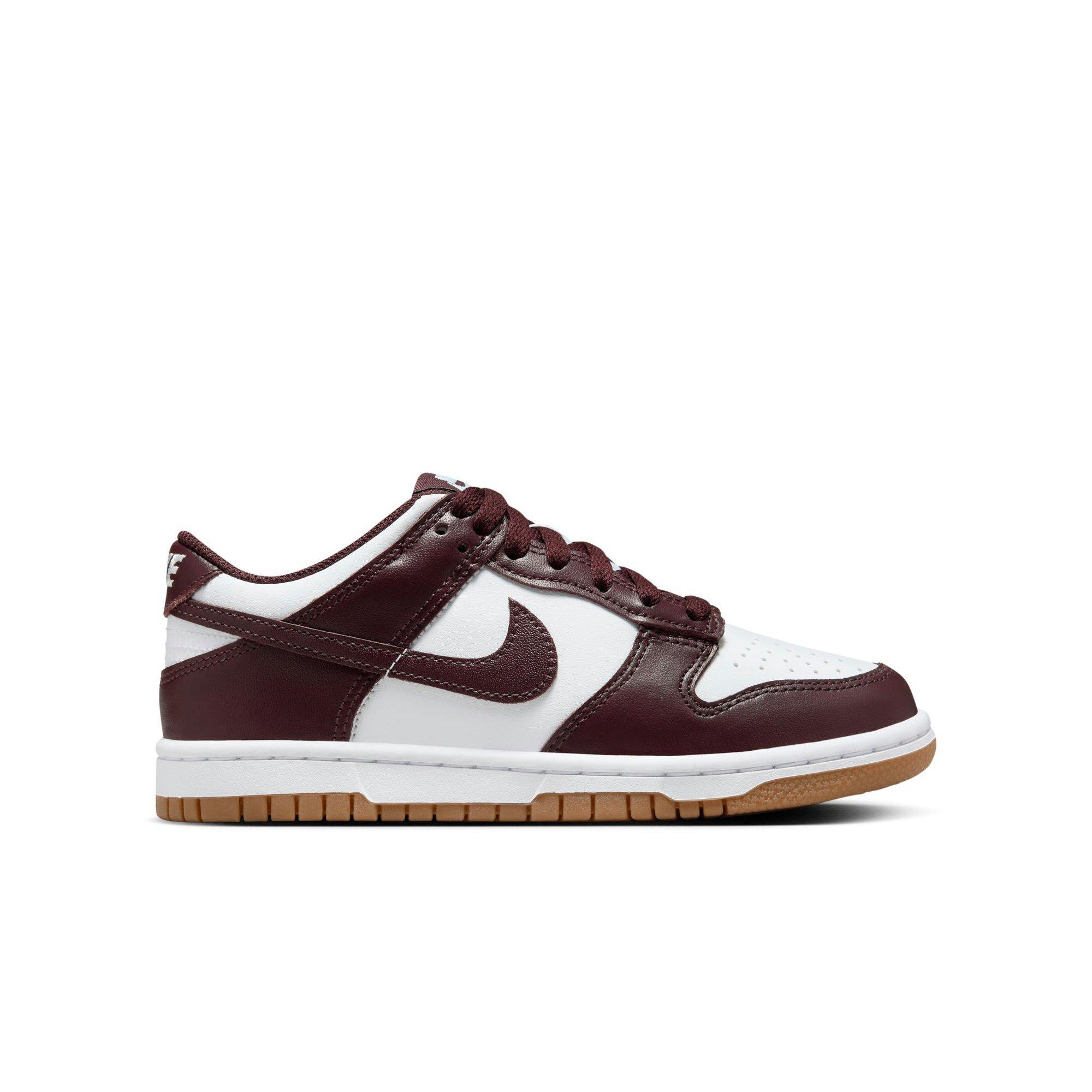 Nike Dunk Low "White/Burgundy Crush/Gum Light Brown" Grade School Kids' Shoe - WHITE/BURGUNDY