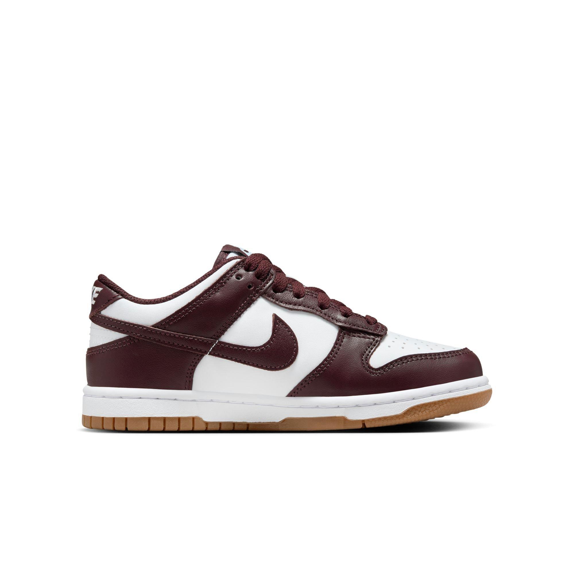 Nike Dunk Low Grade School Kids' "White/Burgundy Crush/Gum Light Brown" Shoe