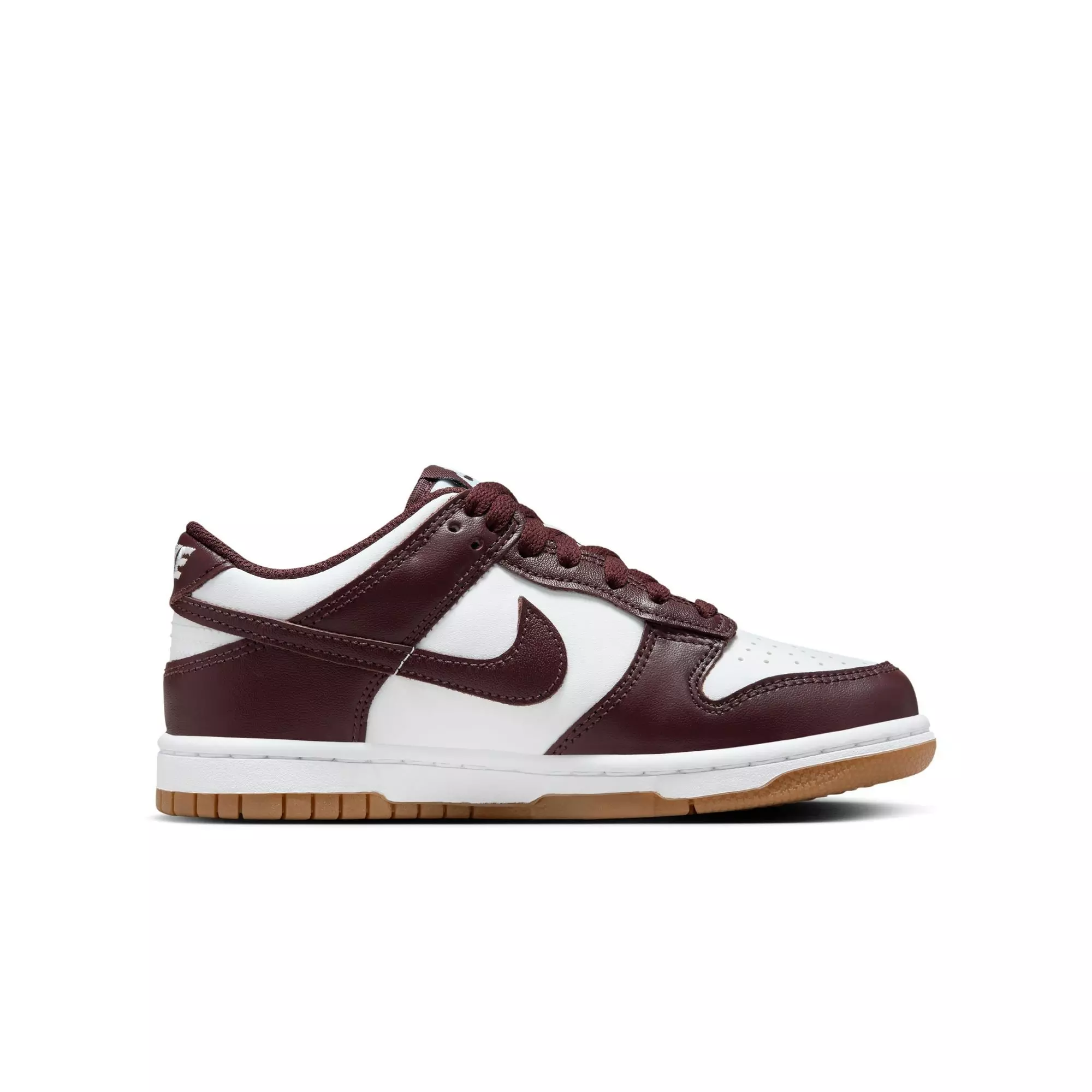 Nike Dunk Low "White/Burgundy Crush/Gum Light Brown" Grade School Kids' Shoe - WHITE/BURGUNDY
