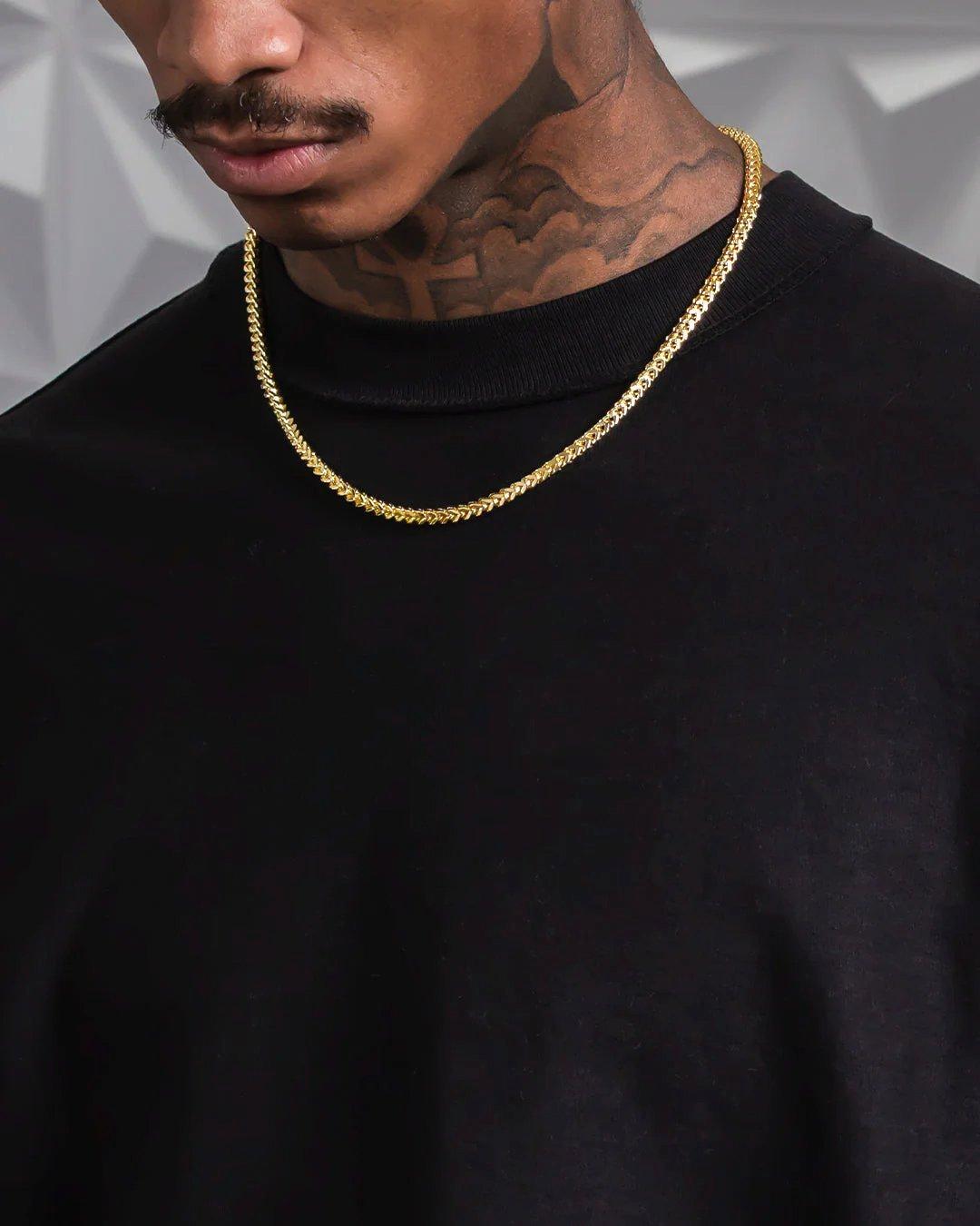 King Ice 14k Gold Plated 4mm Franco Chain Necklace - GOLD Thumbnail View 3