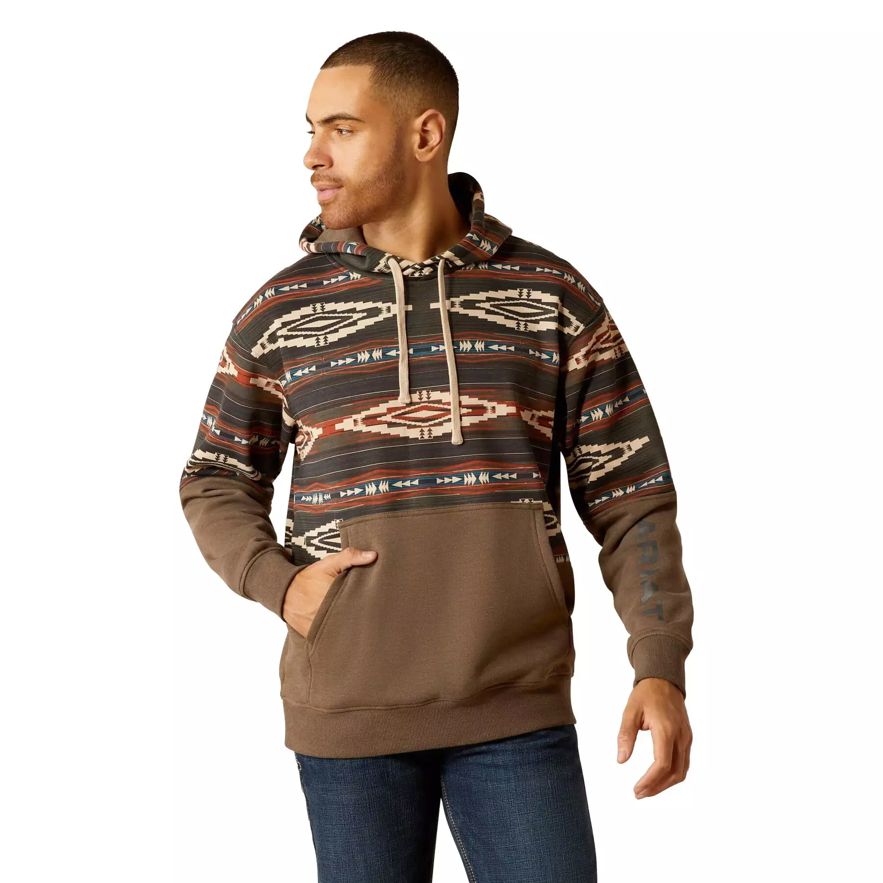 Ariat Men's Color Block Hoodie - BROWN