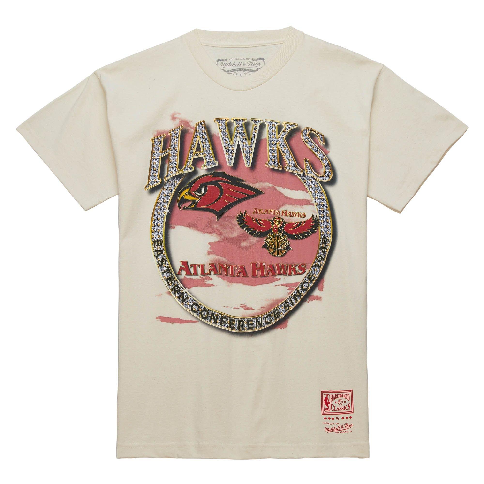 Mitchell & Ness Men's Atlanta Hawks Crown Jewel Short Sleeve Shirt-Cream - CREAM Thumbnail View 1