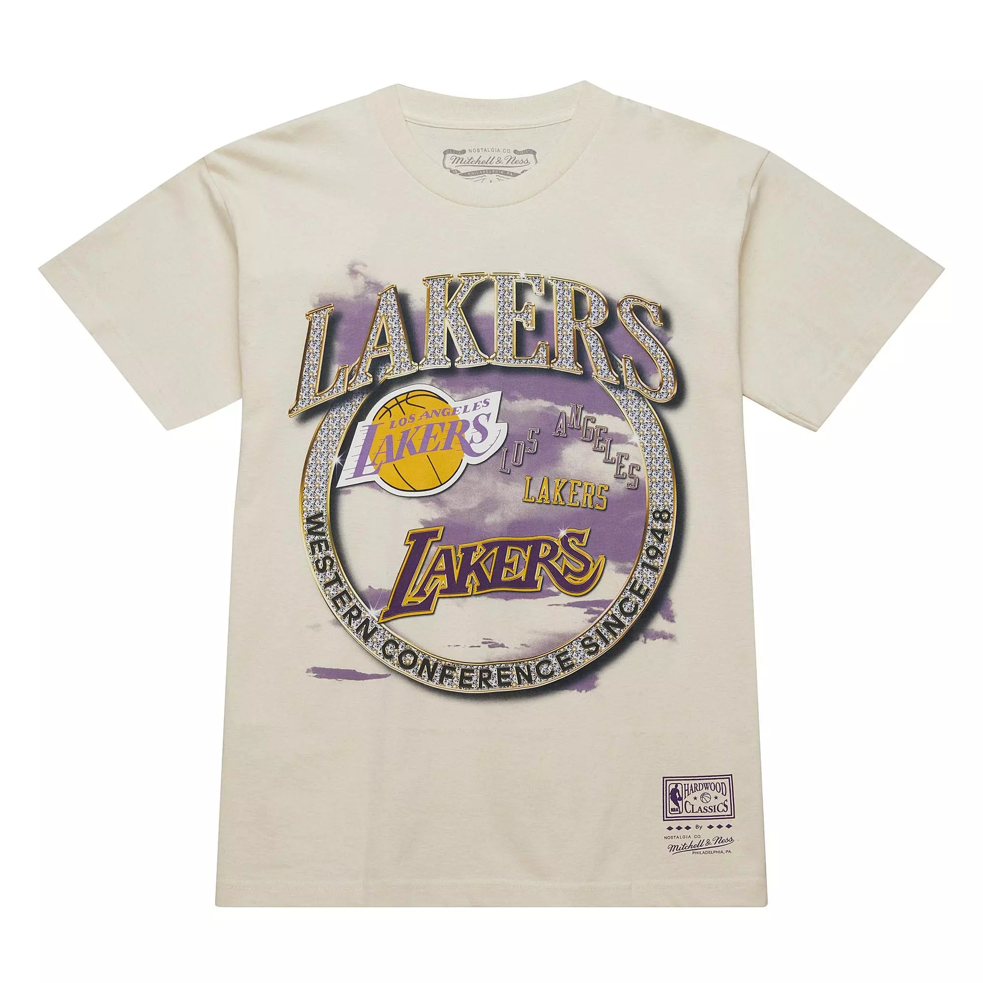 Mitchell & Ness Men's Los Angeles Lakers Crown Jewel Short Sleeve Shirt - Cream - CREAM