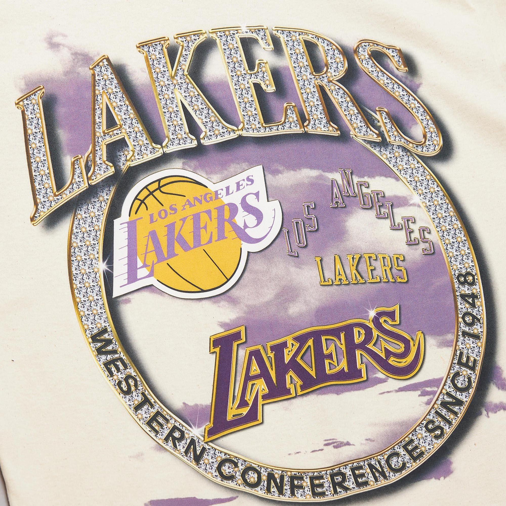 Mitchell & Ness Men's Los Angeles Lakers Crown Jewel Short Sleeve Shirt - Cream - CREAM Thumbnail View 3