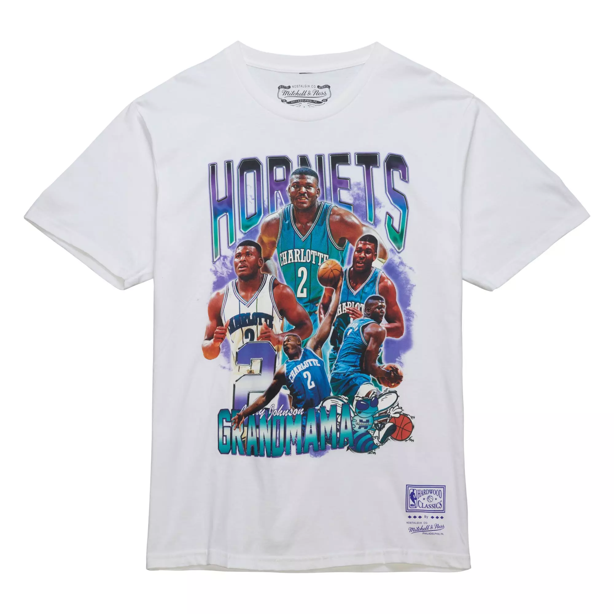 Mitchell & Ness Men's L. Johnson Charlette Hornets Short Sleeve Top - WHITE