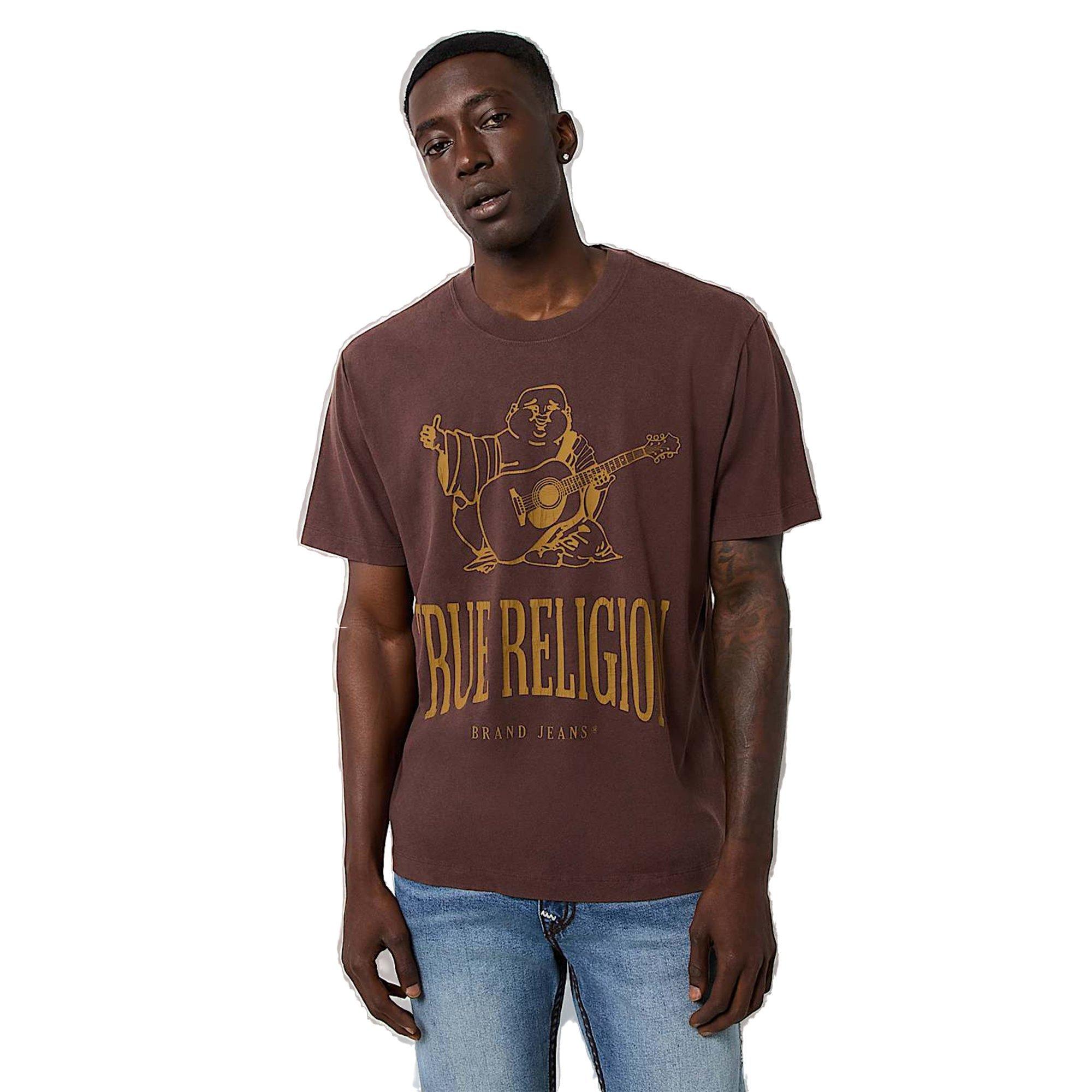 True Religion Men's Vintage Crackle Buddha Tee - BROWN