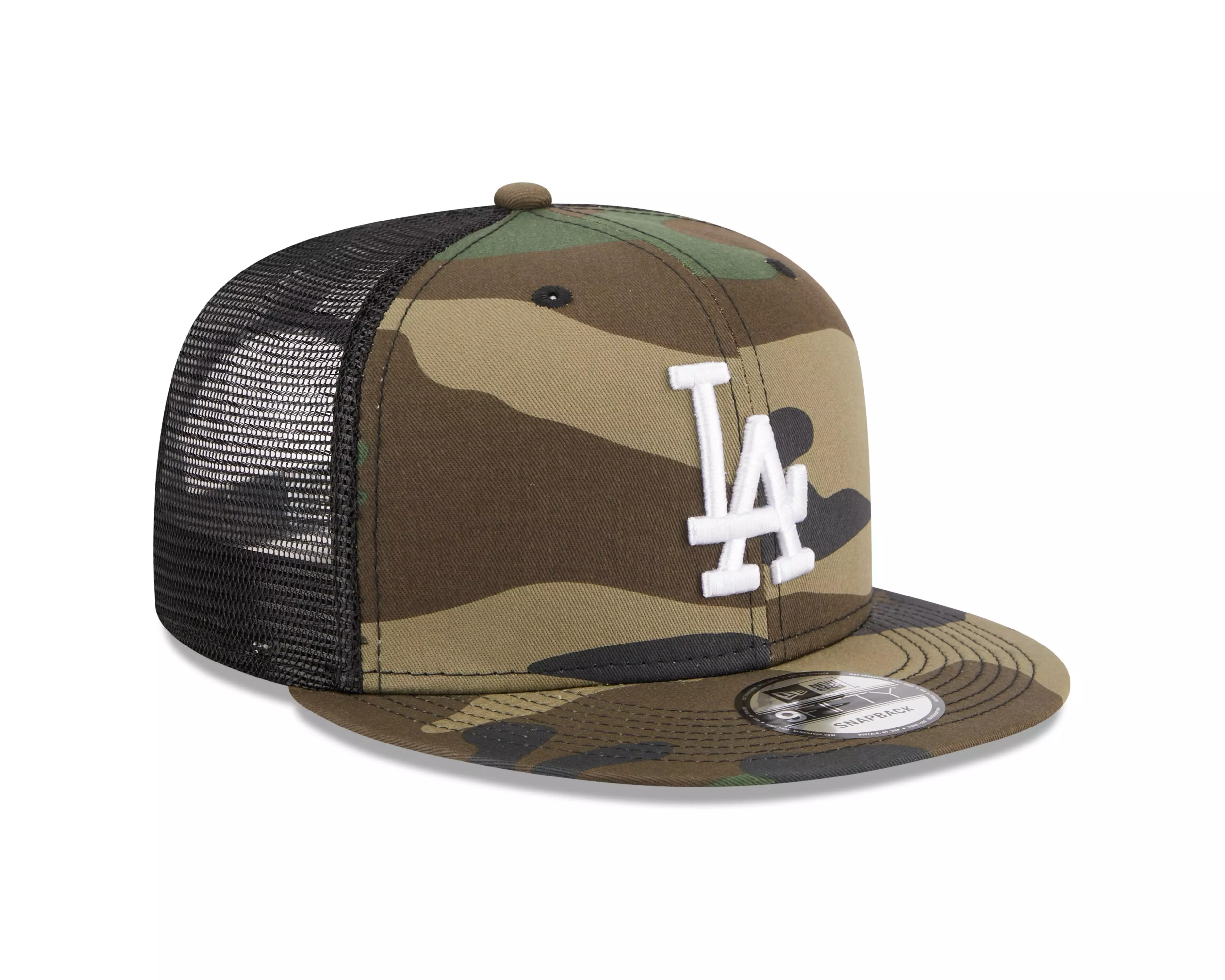 New Era Los Angeles Dodgers 9FIFTY Trucker Snapback Hat-Woodland - GREEN