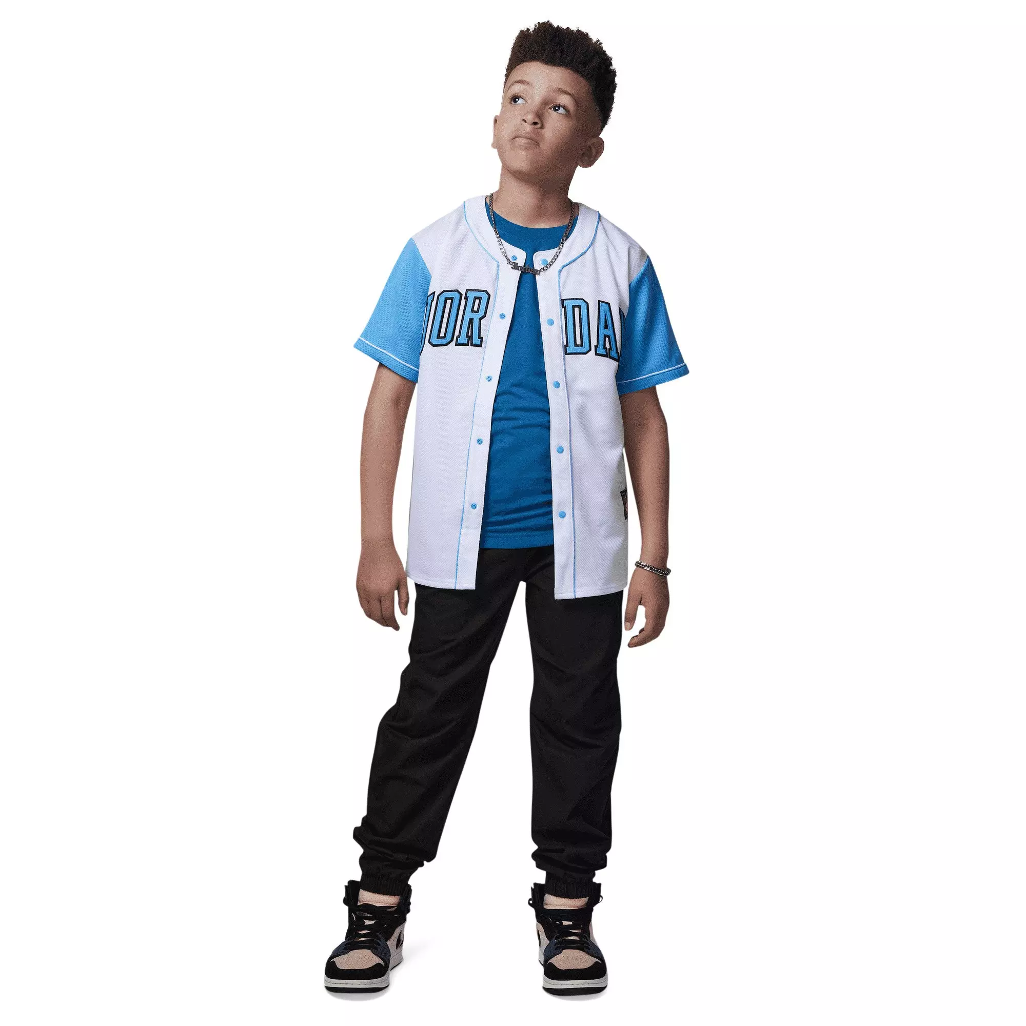 Jordan Big Boys' HBR Baseball Jersey - White/Blue - WHITE
