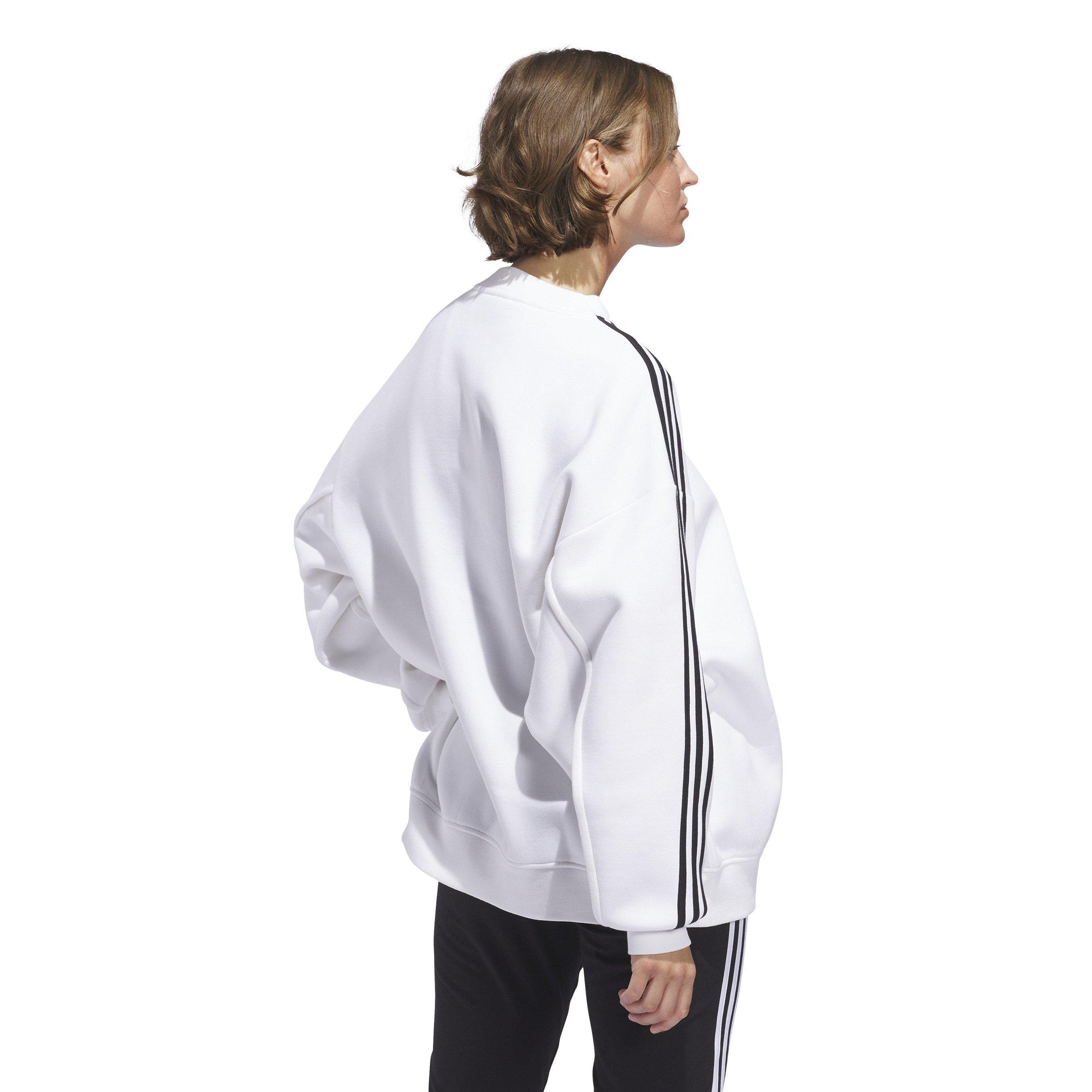 adidas Women's Script 3-Stripes Oversized Crew Sweatshirt - WHITE/BLACK Thumbnail View 2