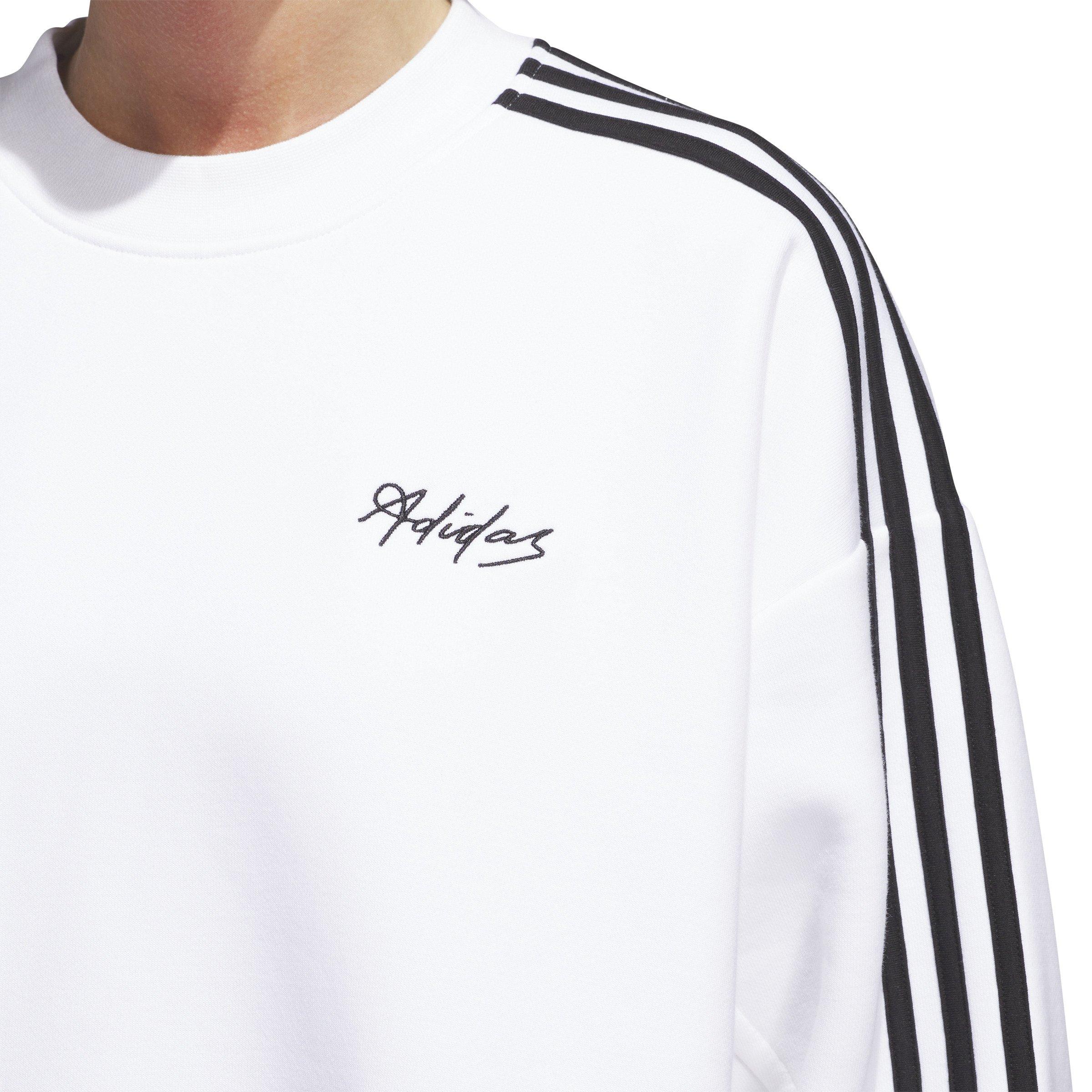 adidas Women's Script 3-Stripes Oversized Crew Sweatshirt - WHITE/BLACK Thumbnail View 4
