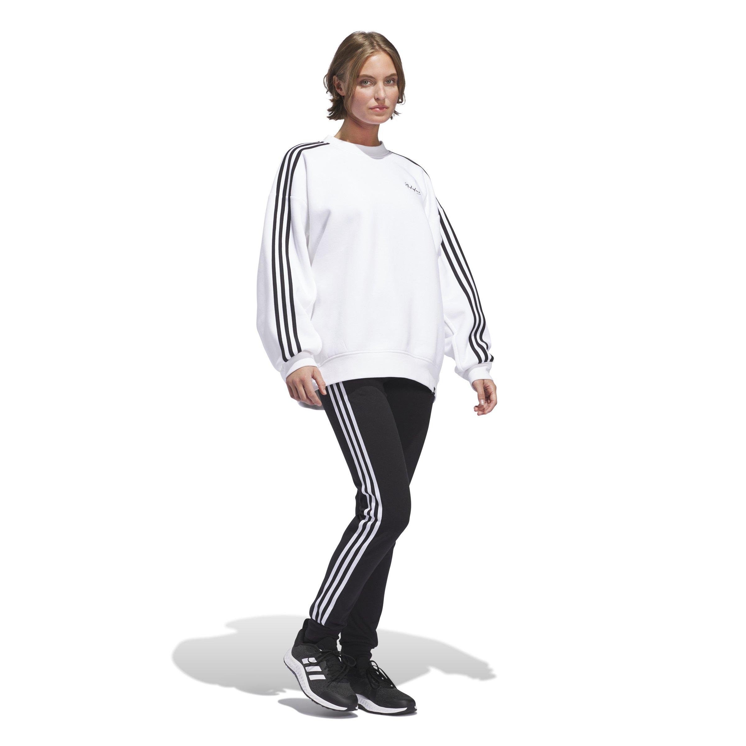 adidas Women's Script 3-Stripes Oversized Crew Sweatshirt - WHITE/BLACK Thumbnail View 5
