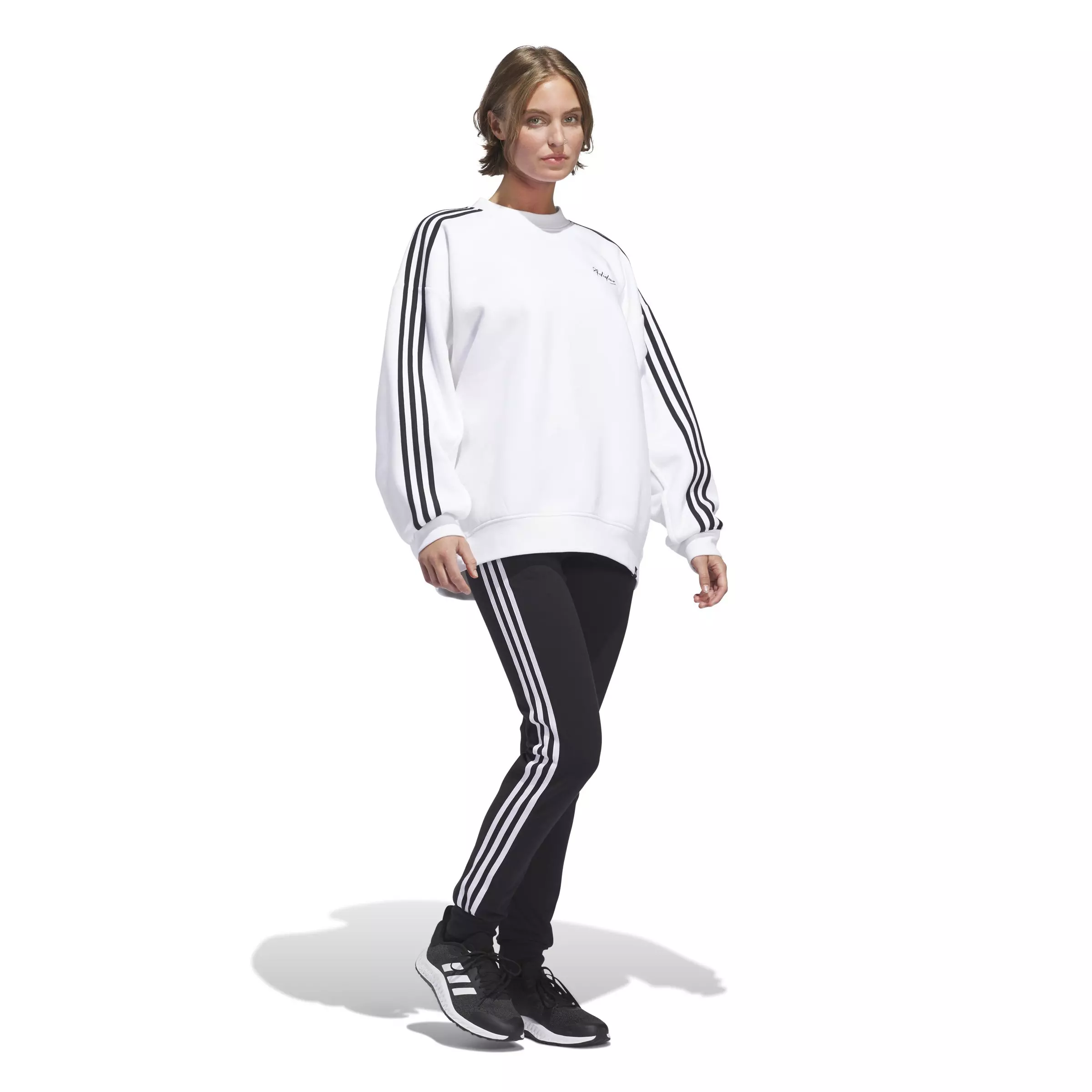adidas Women's Script 3-Stripes Oversized Crew Sweatshirt