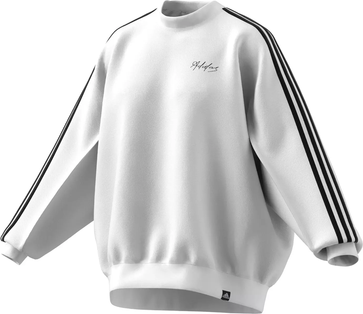 adidas Women's Script 3-Stripes Oversized Crew Sweatshirt - WHITE/BLACK
