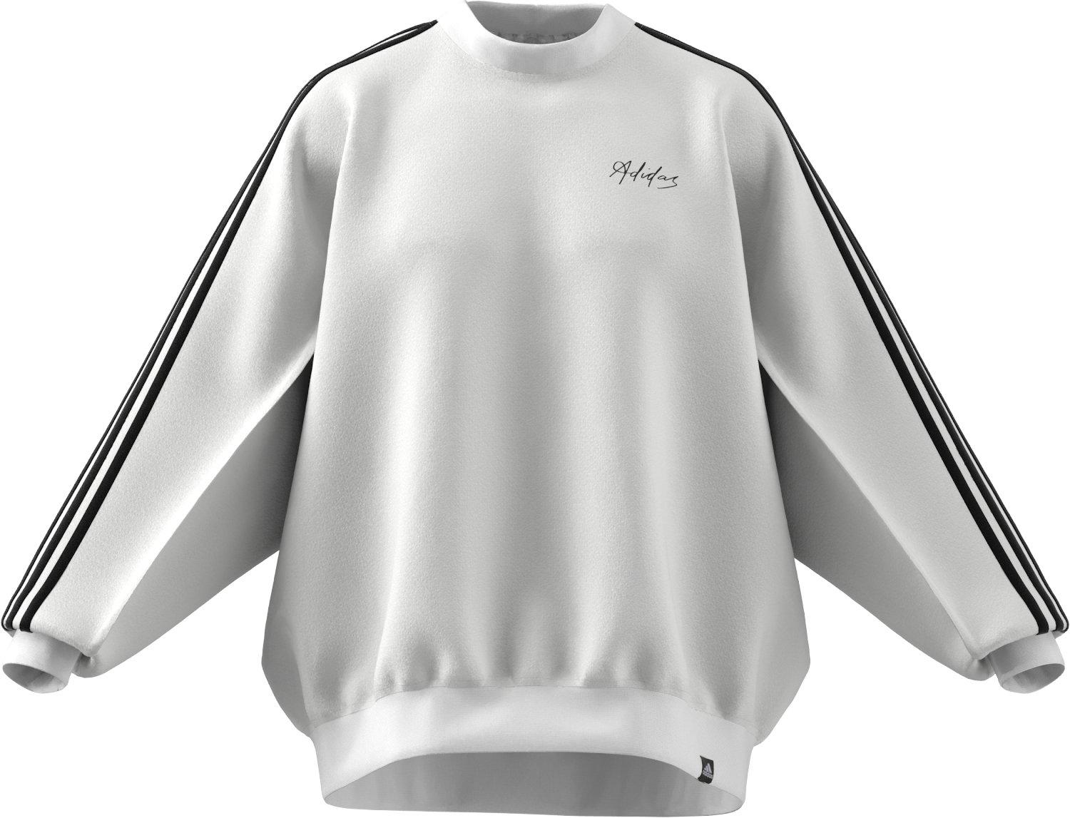 adidas Women's Script 3-Stripes Oversized Crew Sweatshirt - WHITE/BLACK Thumbnail View 8