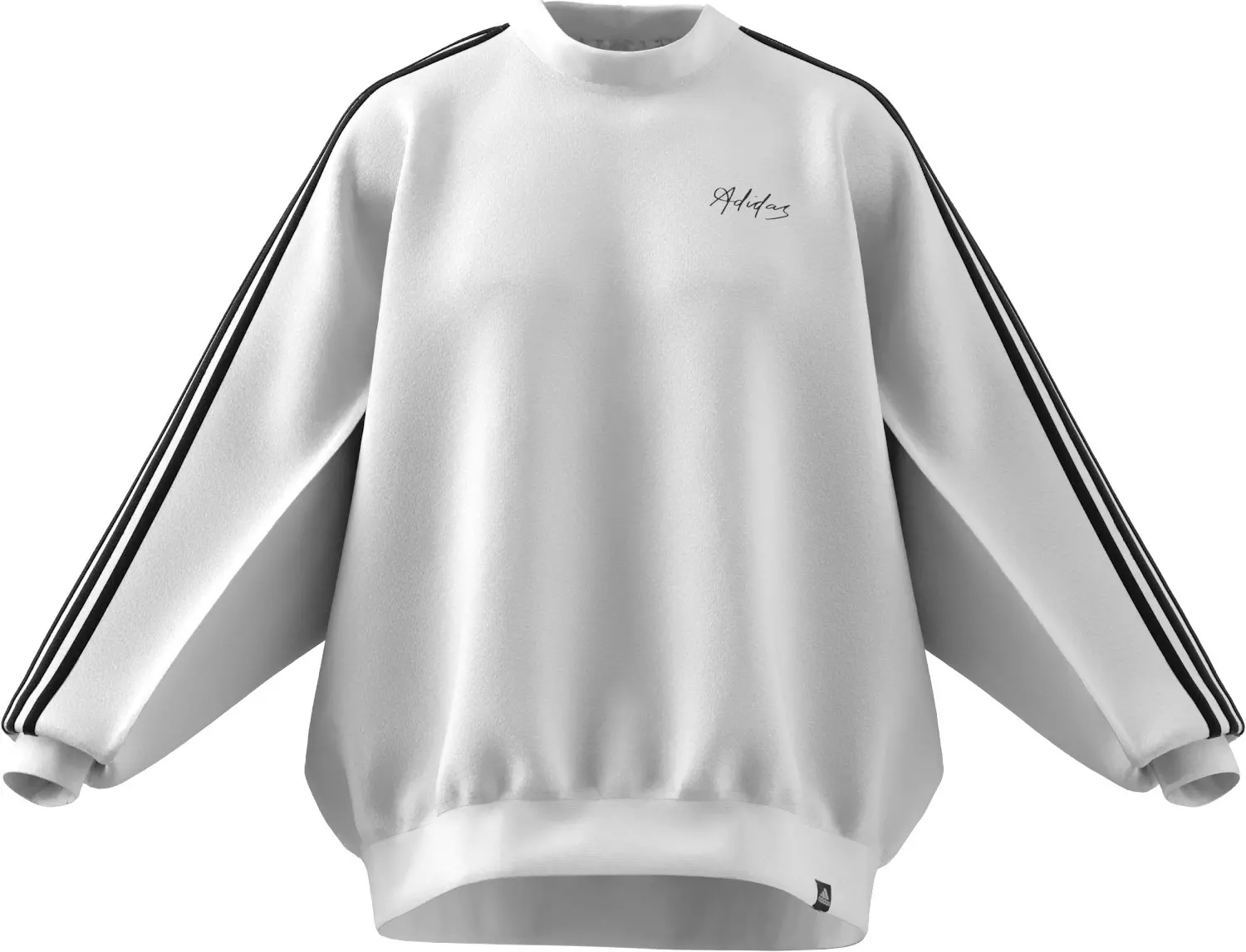 adidas Women's Script 3-Stripes Oversized Crew Sweatshirt - WHITE/BLACK