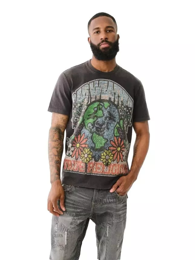 True Religion X Bad Weather Men's Relaxed Buddha Tee - Black - BLACK