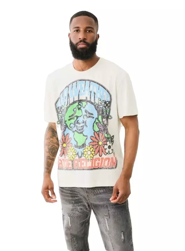 True Religion X Bad Weather Men's Relaxed Buddha Tee - Beige - LT GREY