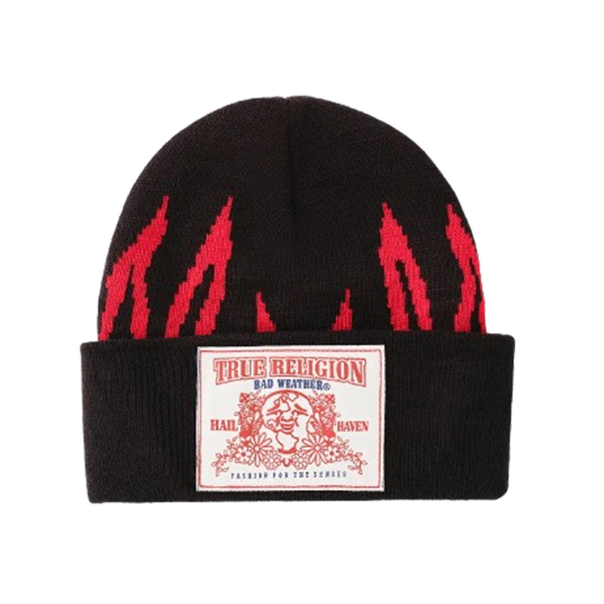 True Religion Logo Patch Beanie - BLACK