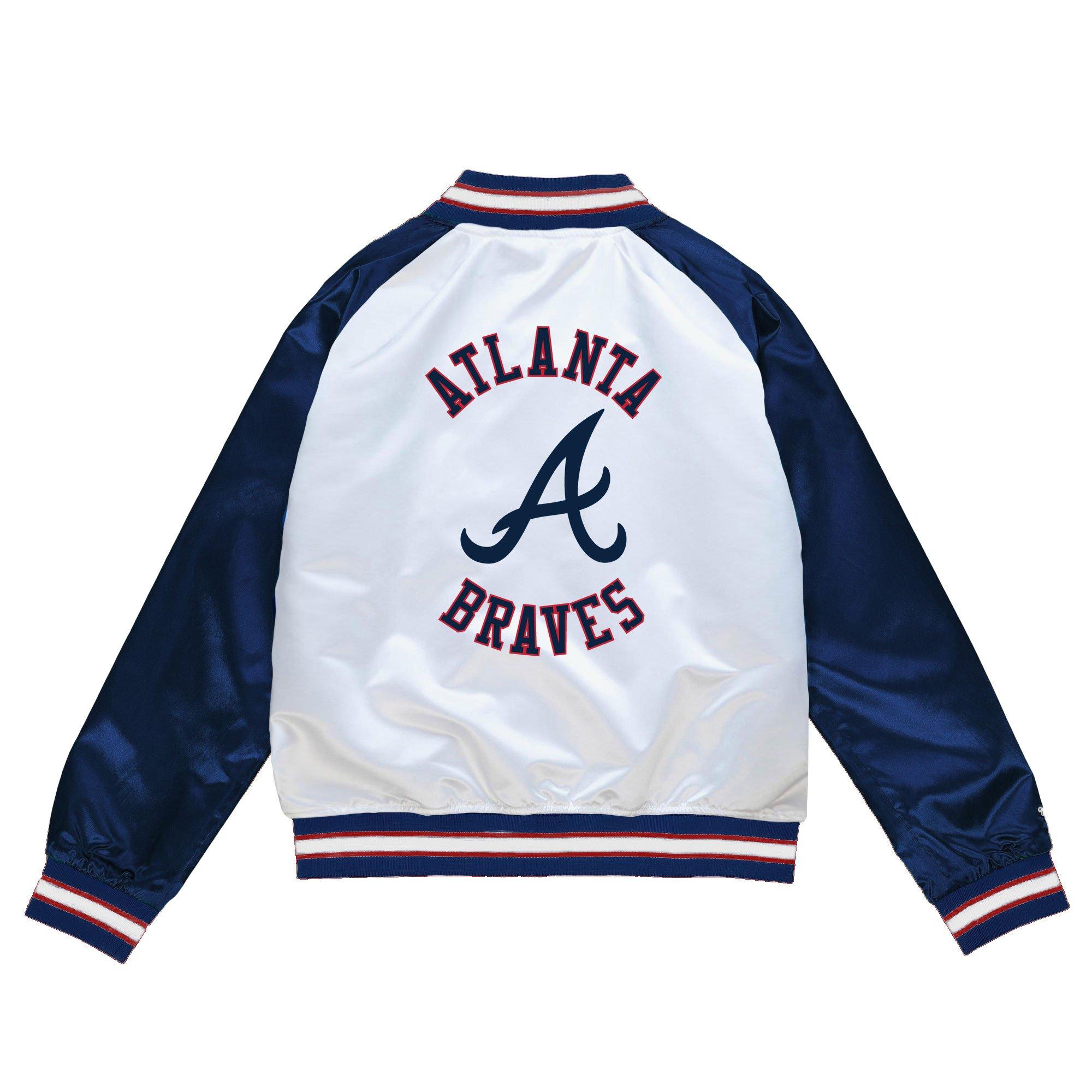 Mitchell & Ness Men's Atlanta Braves Light Weight Satin Jacket-Navy - BLUE/WHITE Thumbnail View 2