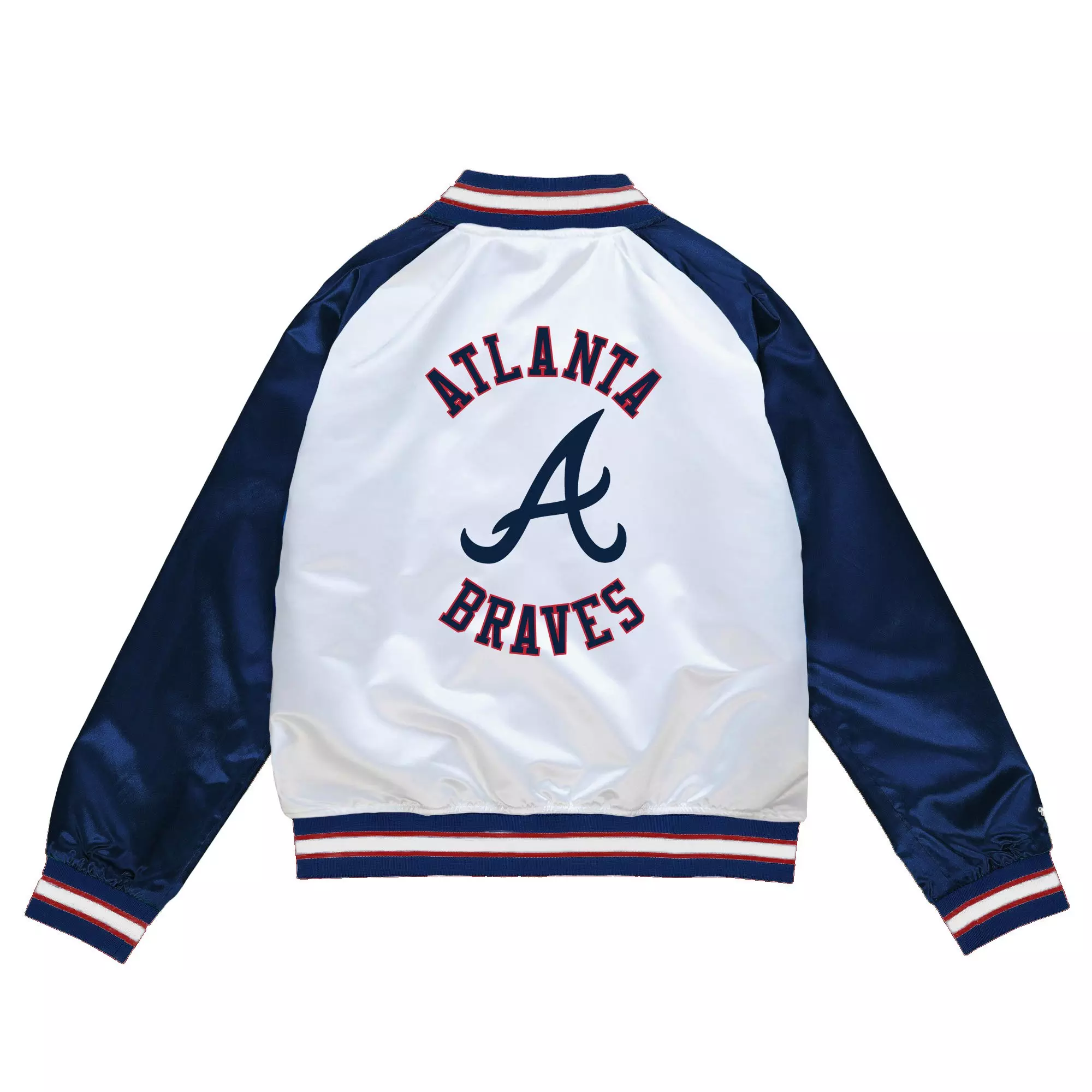 Mitchell & Ness Men's Atlanta Braves Light Weight Satin Jacket-Navy - BLUE/WHITE