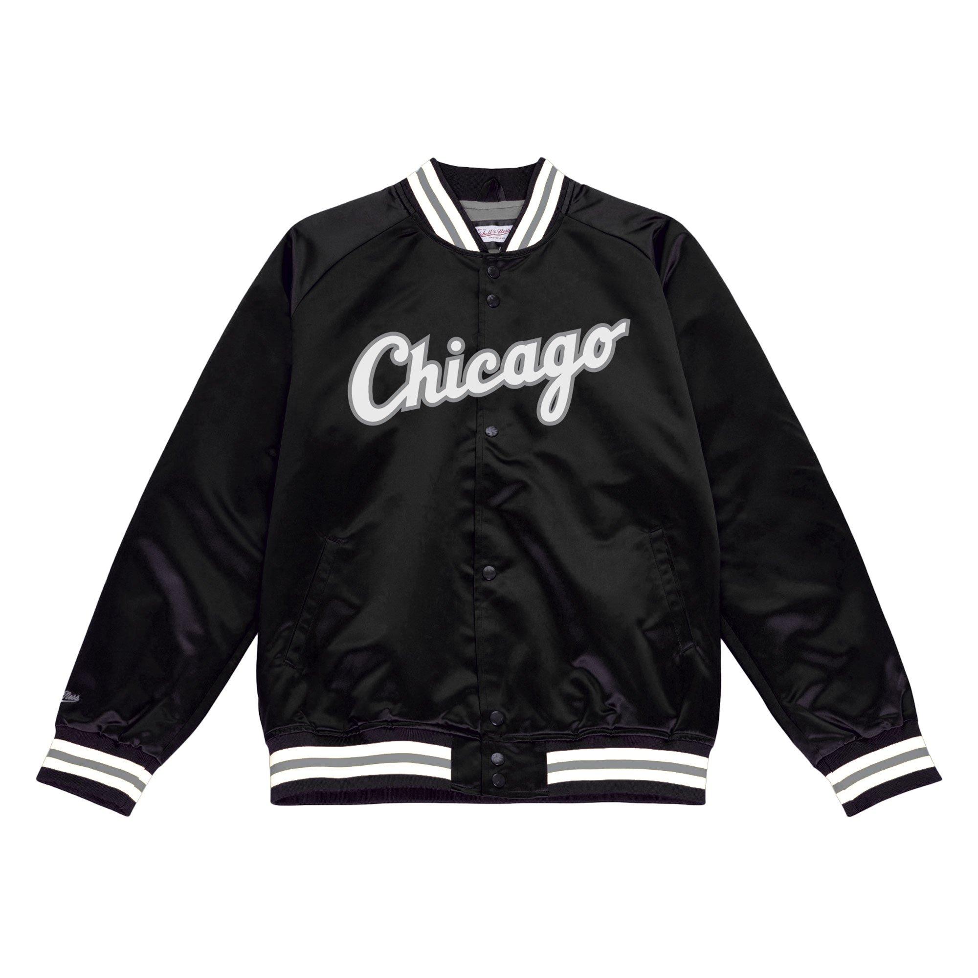 Mitchell & Ness Men's Chicago White Sox Light Weight Satin Jacket-Black - BLACK