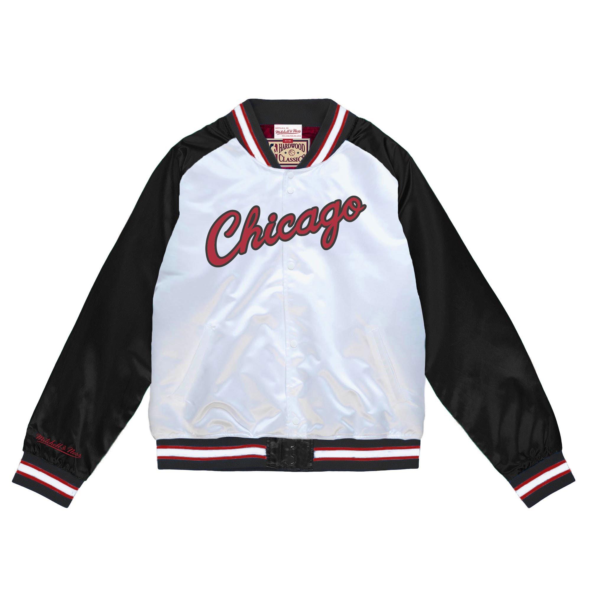 Mitchell & Ness Men's Chicago Bulls Light Weight Satin Jacket-Black - BLACK/WHITE Thumbnail View 1