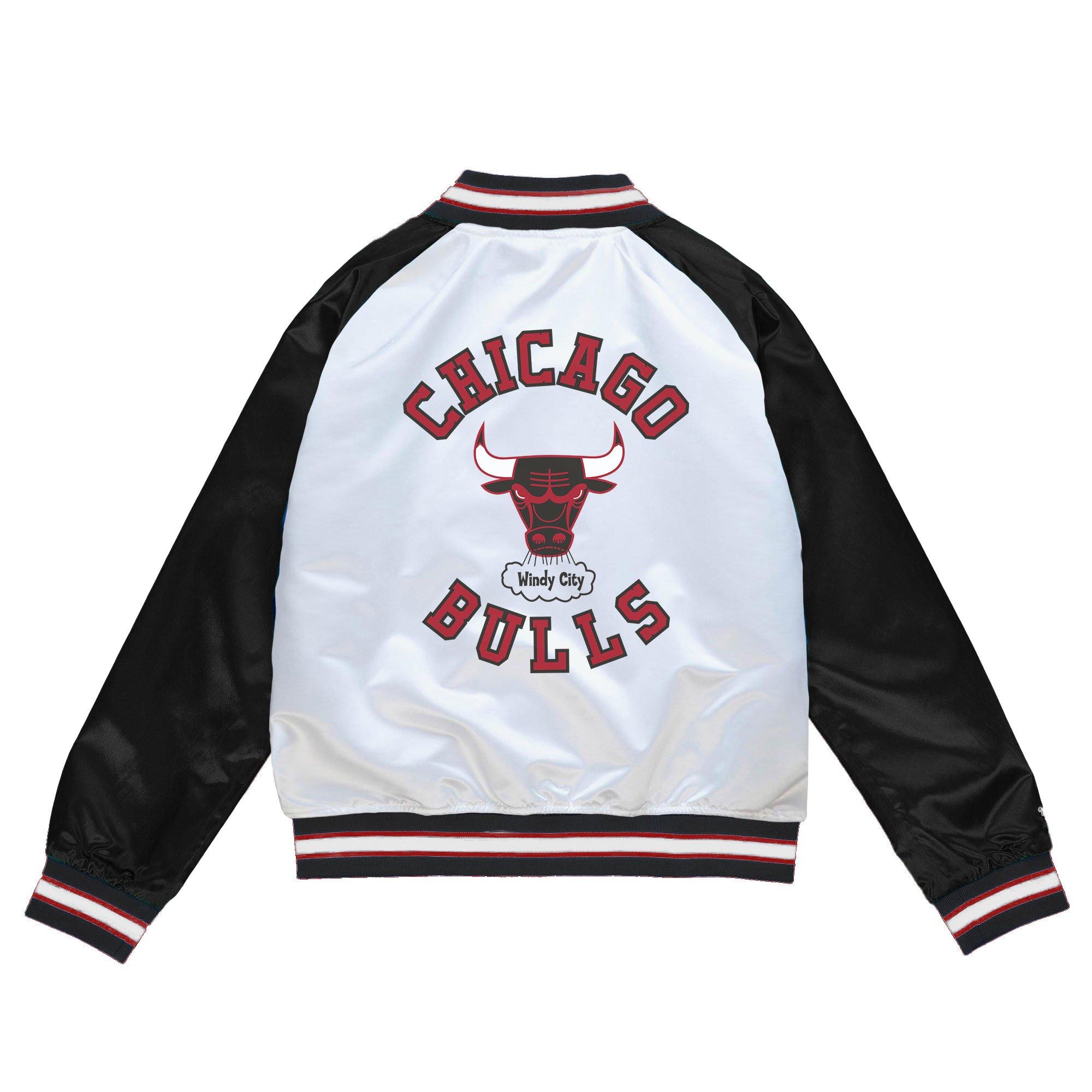 Mitchell & Ness Men's Chicago Bulls Light Weight Satin Jacket-Black - BLACK/WHITE Thumbnail View 2