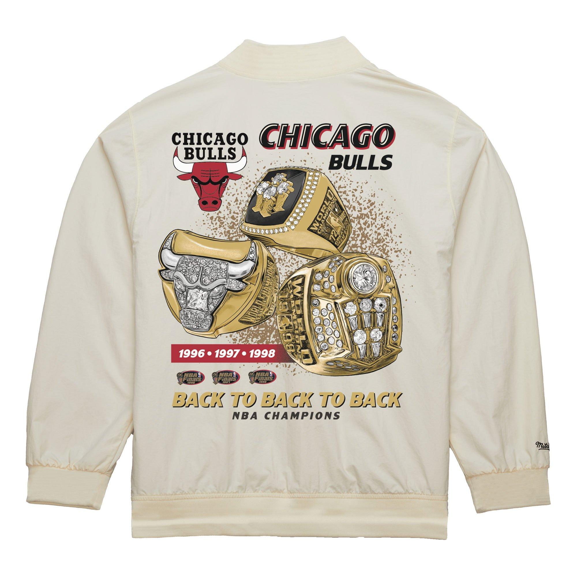 Mitchell Ness Men's Chicago Bulls Rings Satin Jacket-Tan