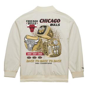 Mitchell & Ness Men's Chicago Bulls 6 Rings Satin Jacket-Tan