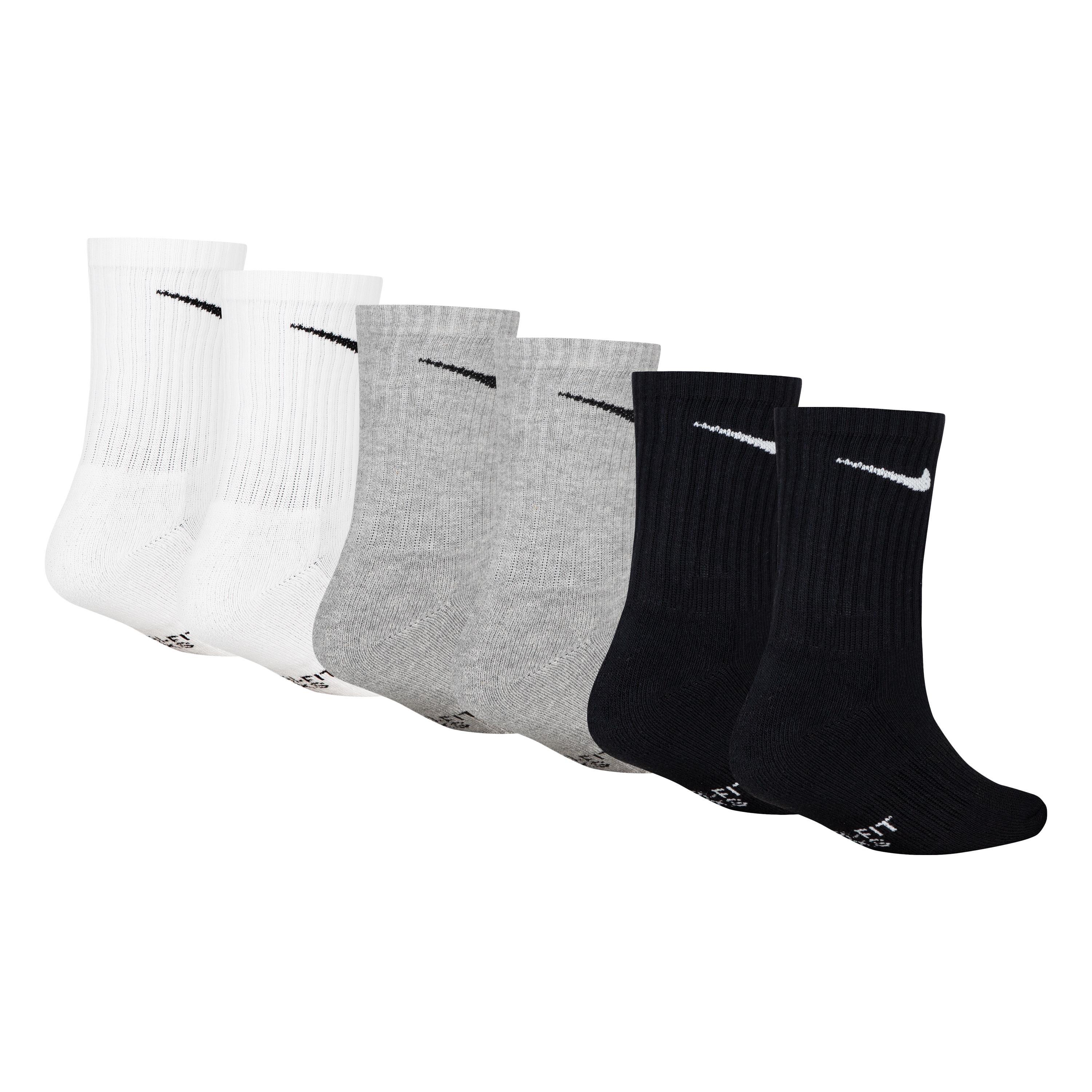 Nike Dri-FIT Big Kids' Black/White/Grey Crew Socks (6 Pack)